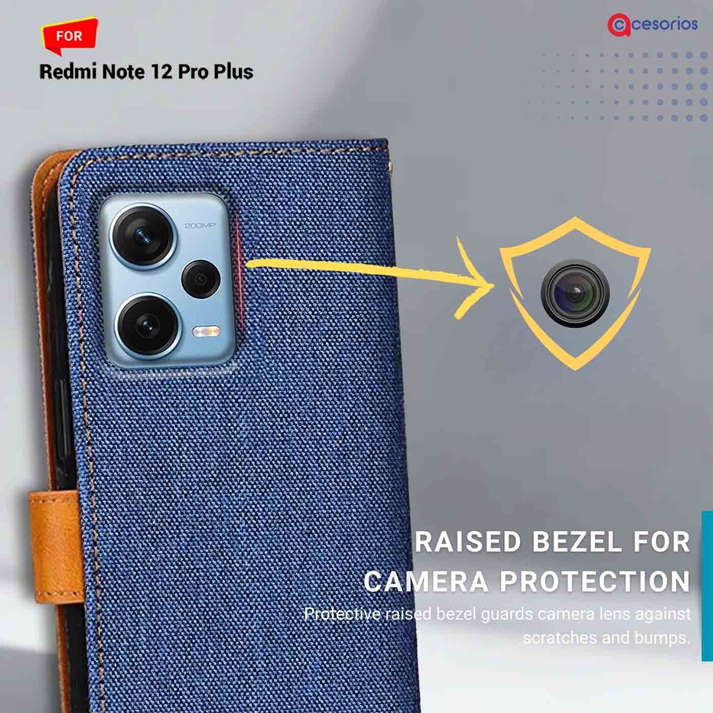 Denim & Leather back panel — Redmi Note 12 Pro Plus in Blue mobile case