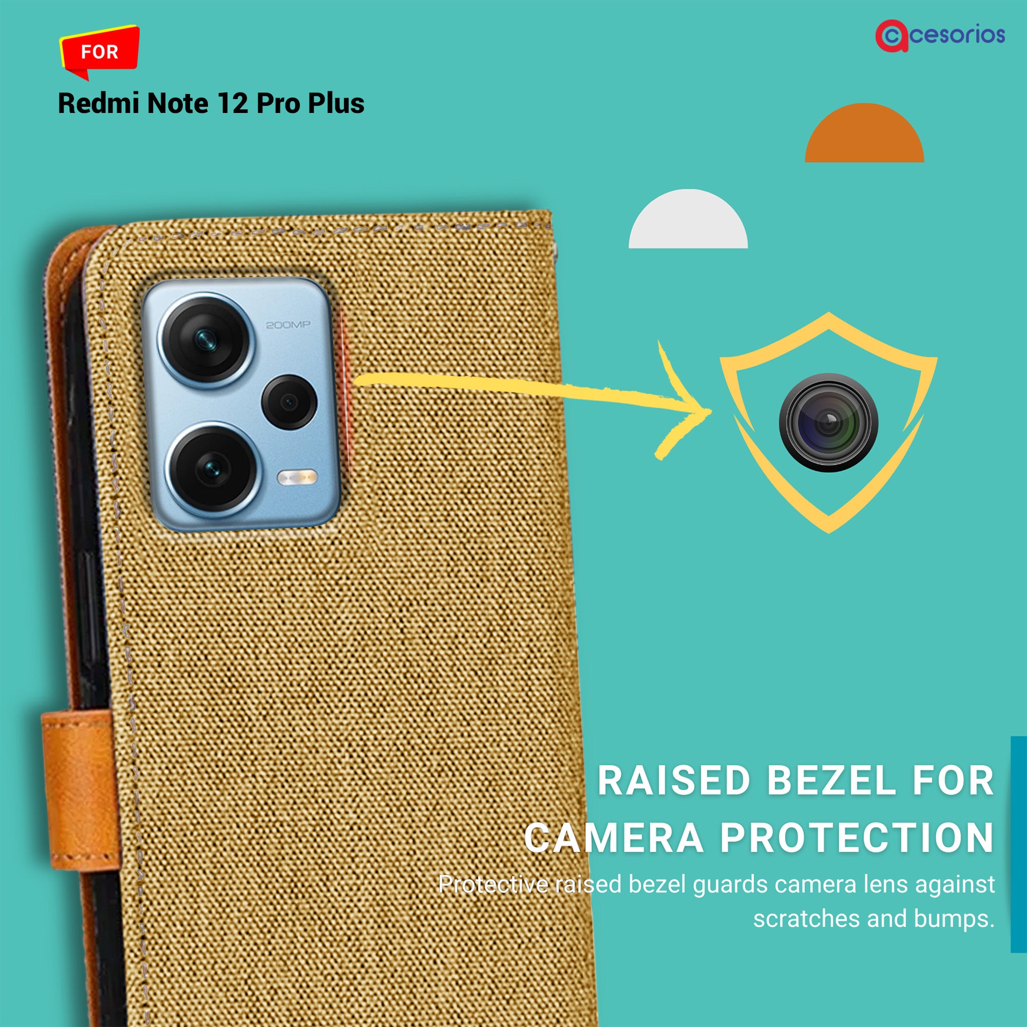 Accesorios Redmi Note 12 Pro Plus denim flip cover – Light Brown – Image 2 #color_light brown