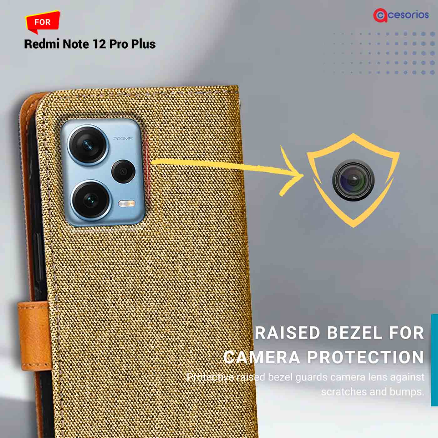 Denim & Leather back panel — Redmi Note 12 Pro Plus in Light Brown mobile case