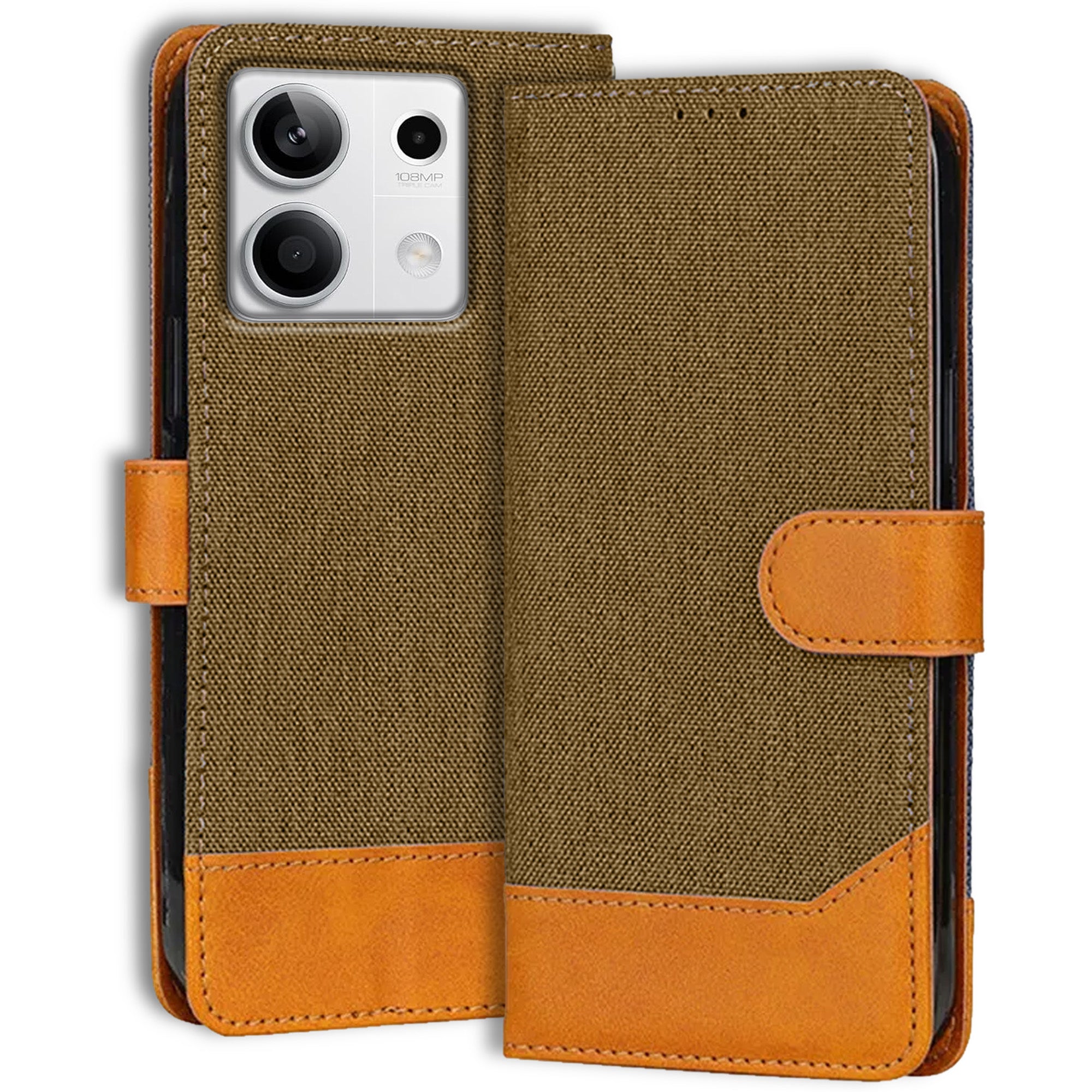 Accesorios Redmi Note 13 5G denim flip cover – Dark Brown – Image 1 #color_dark brown