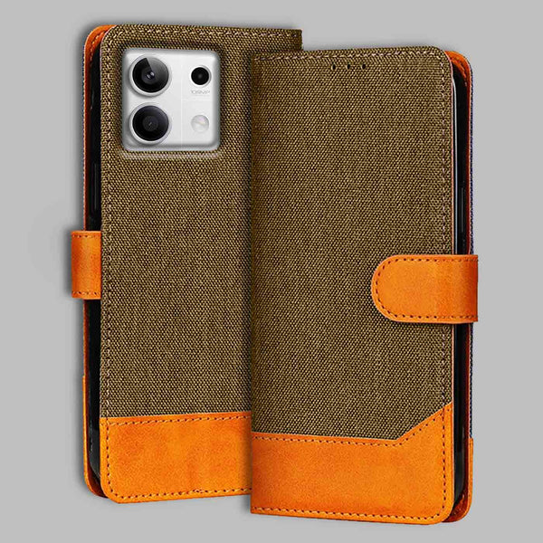 Redmi Note 13 5G Flip Cover — Denim, Walnut Brown after a year of daily use