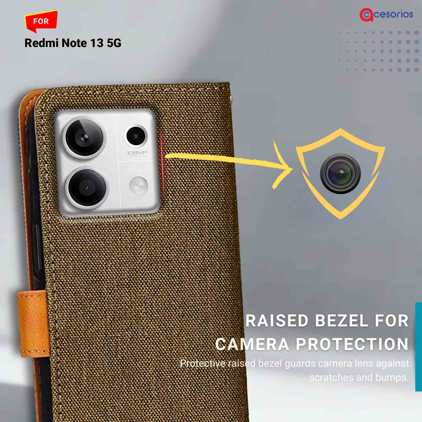 Denim & Leather back panel — Redmi Note 13 5G in Dark Brown mobile case
