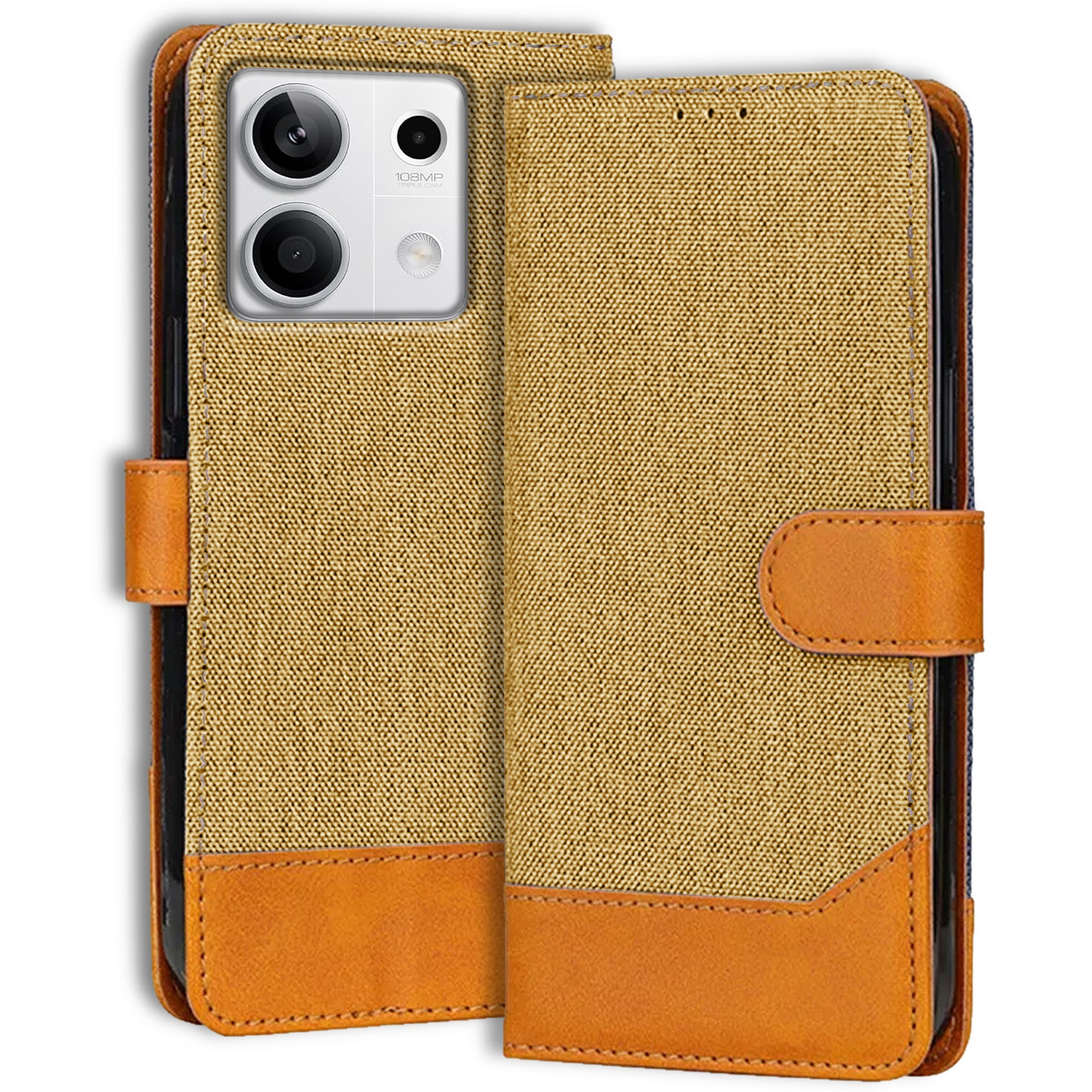 Accesorios Redmi Note 13 5G denim flip cover – Light Brown – Image 1 #color_light brown
