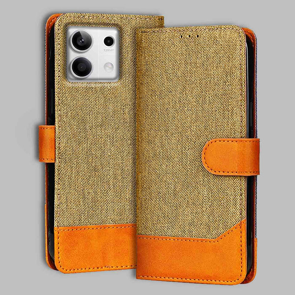 Redmi Note 13 5G Flip Cover — Denim, Camel Beige after a year of daily use