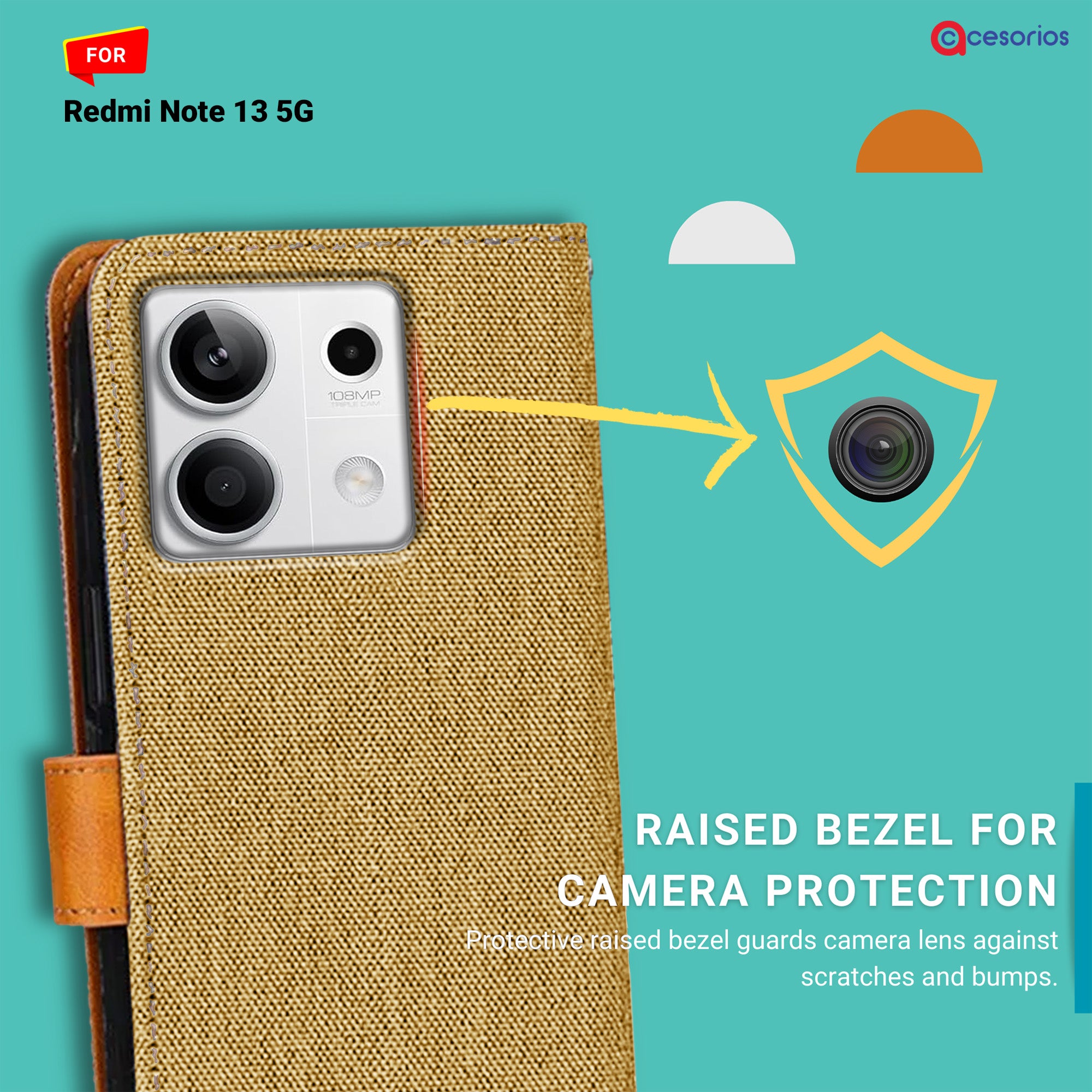 Accesorios Redmi Note 13 5G denim flip cover – Light Brown – Image 2 #color_light brown