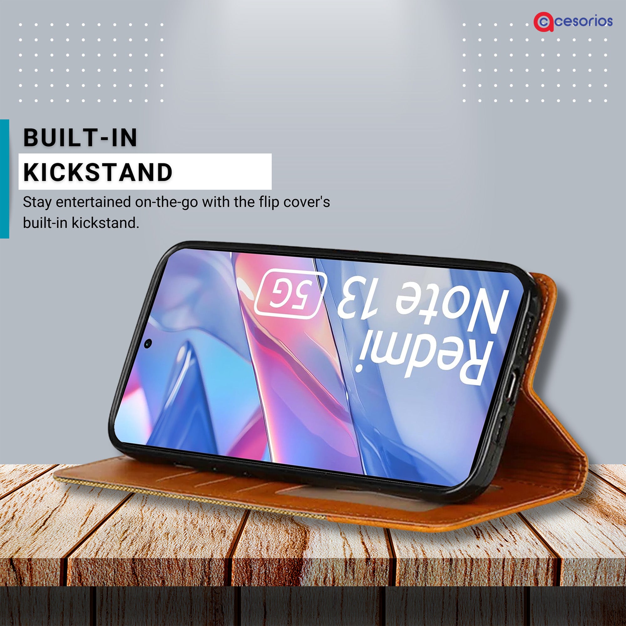 Accesorios Redmi Note 13 5G denim flip cover – Light Brown – Image 4 #color_light brown