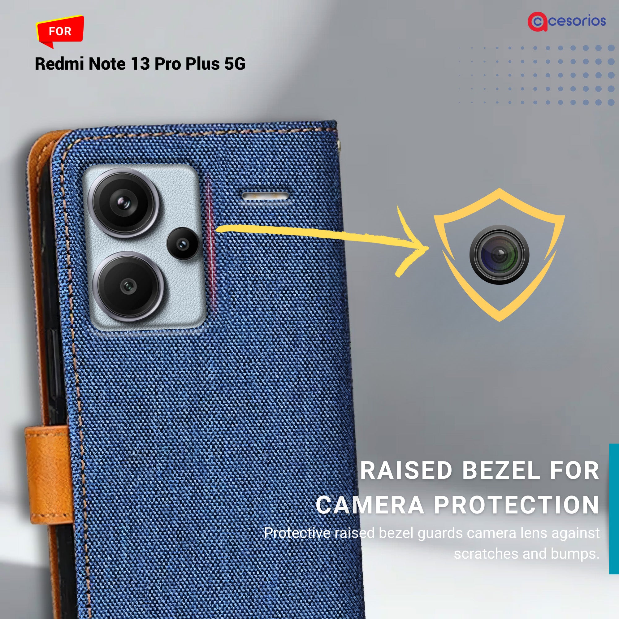 Denim & Leather back panel — Redmi Note 13 Pro Plus 5G in Blue mobile case