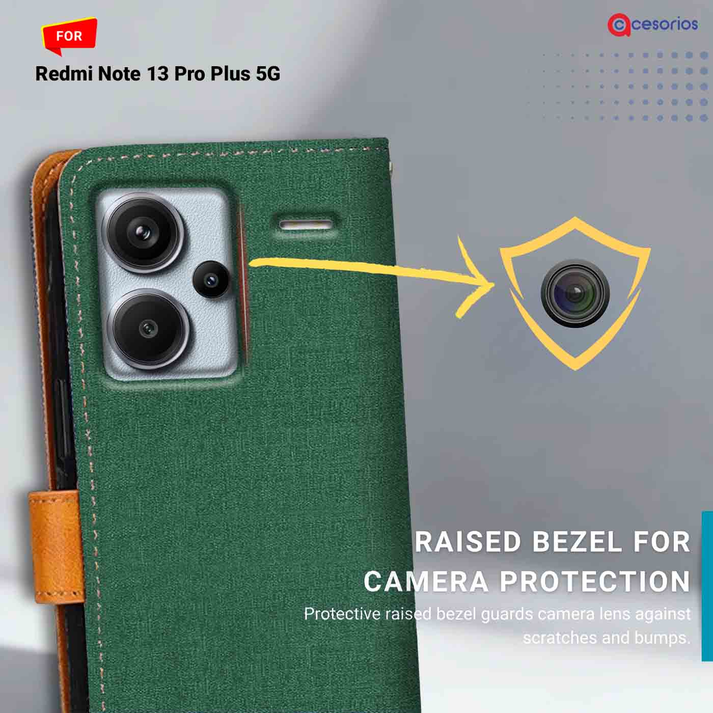 Canvas & Suede back panel — Redmi Note 13 Pro Plus 5G in Green mobile case