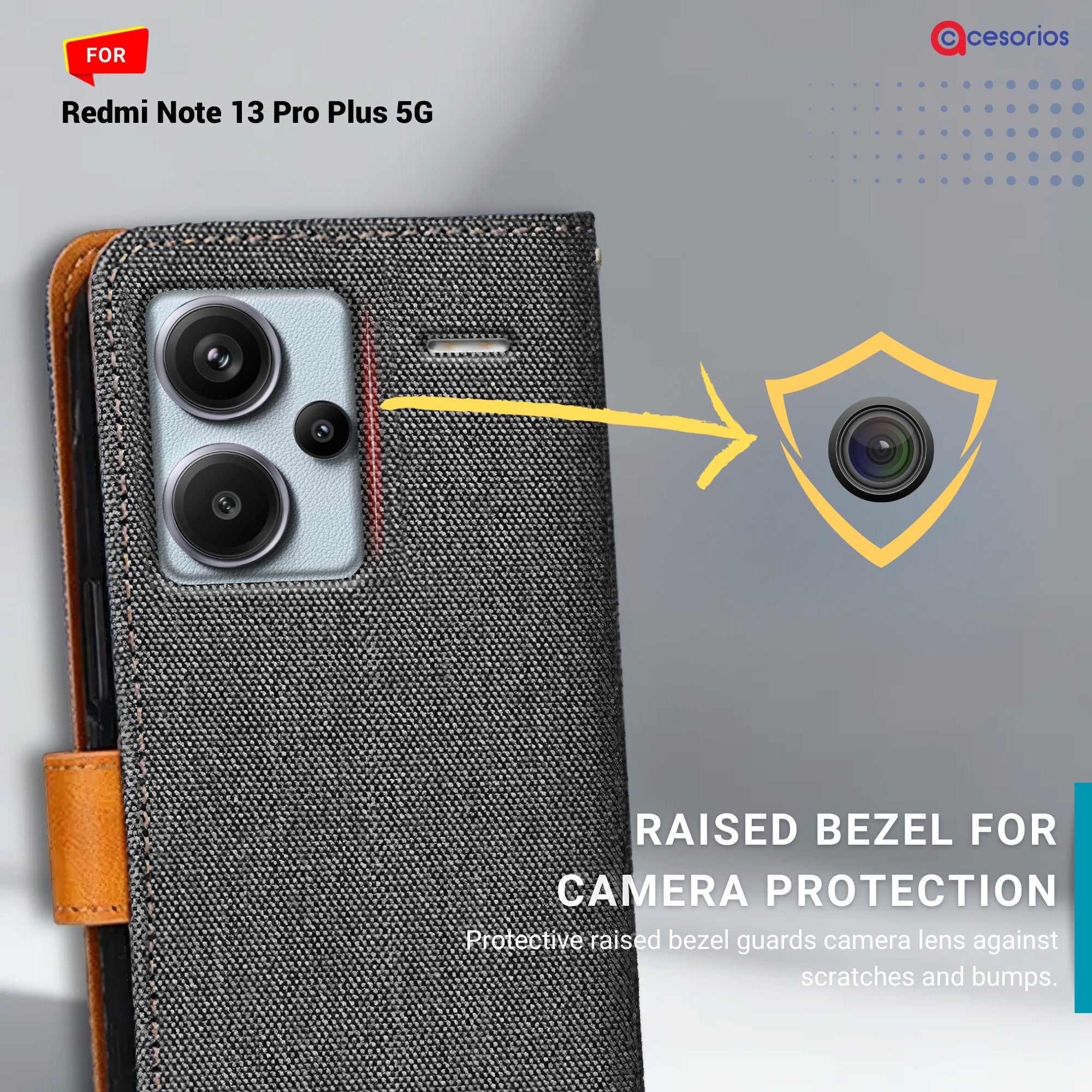 Denim & Leather back panel — Redmi Note 13 Pro Plus 5G in Grey mobile case