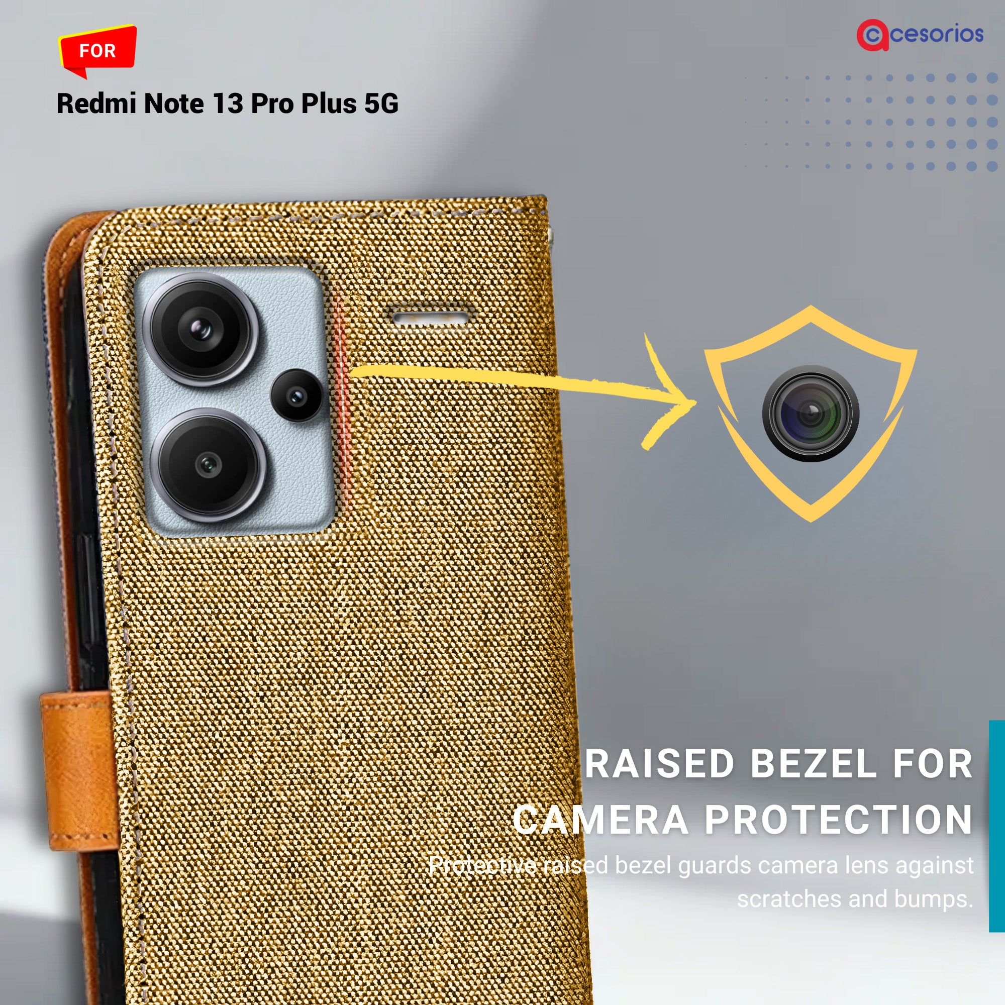 Denim & Leather back panel — Redmi Note 13 Pro Plus 5G in Light Brown mobile case