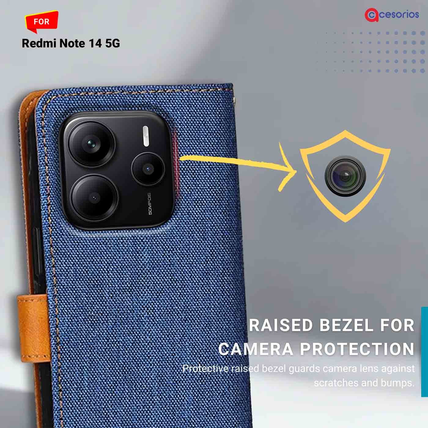 Denim & Leather back panel — Redmi Note 14 5G in Blue mobile case