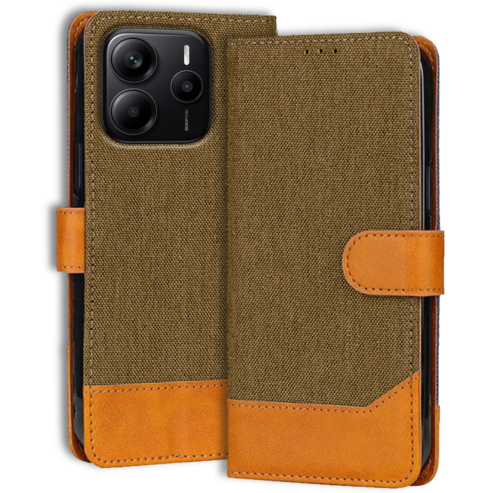 Accesorios Redmi Note 14 5G denim flip cover – Dark Brown – Image 1 #color_dark brown