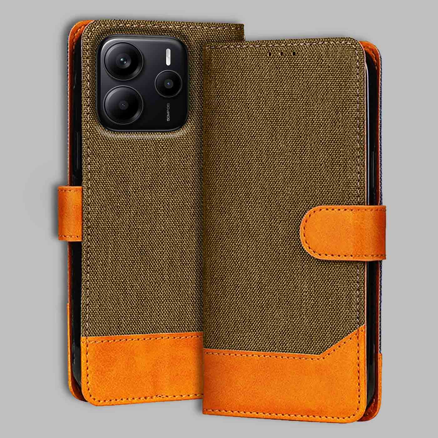 Accesorios Redmi Note 14 5G denim flip cover – Dark Brown – Image 1 #color_dark b