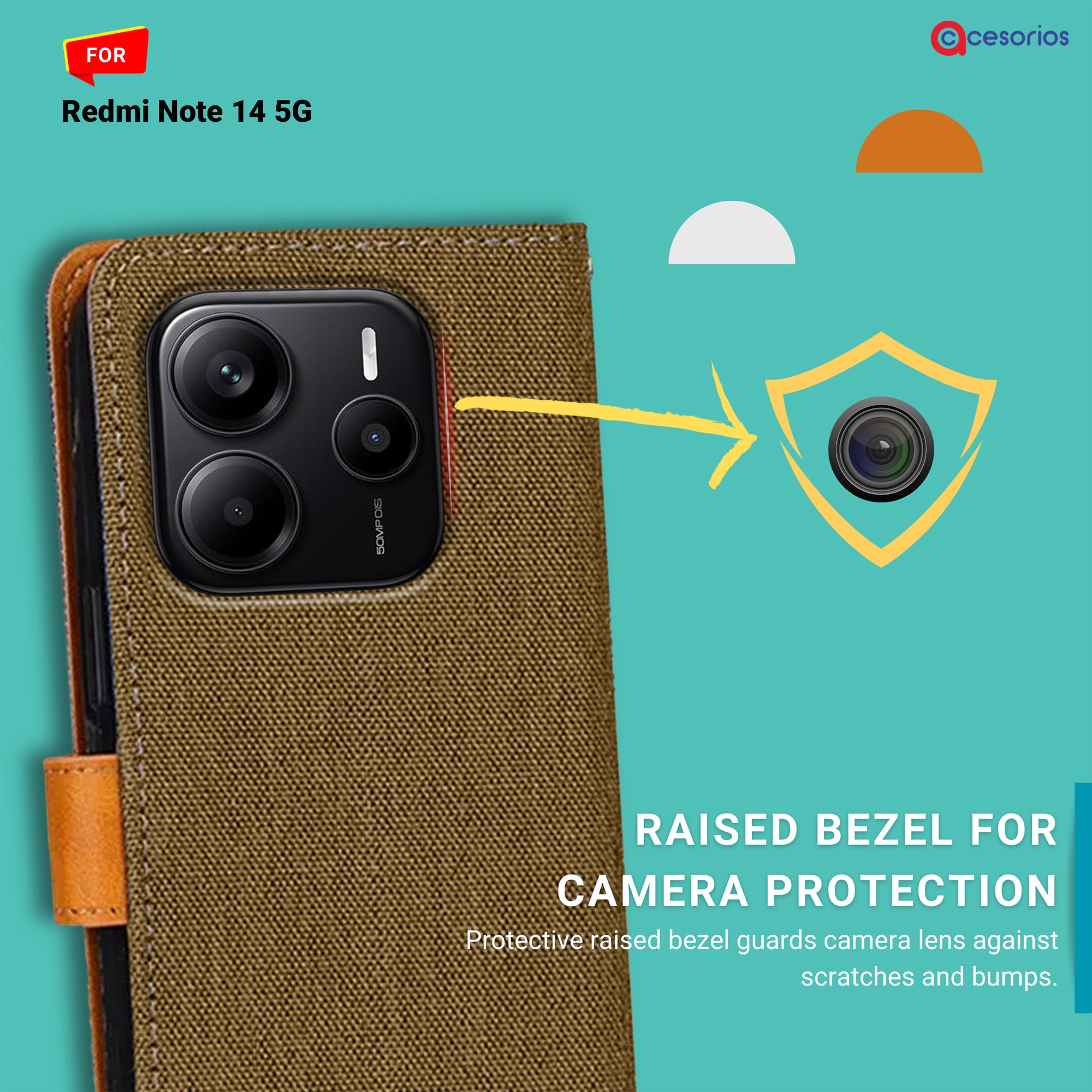 Accesorios Redmi Note 14 5G denim flip cover – Dark Brown – Image 2 #color_dark brown