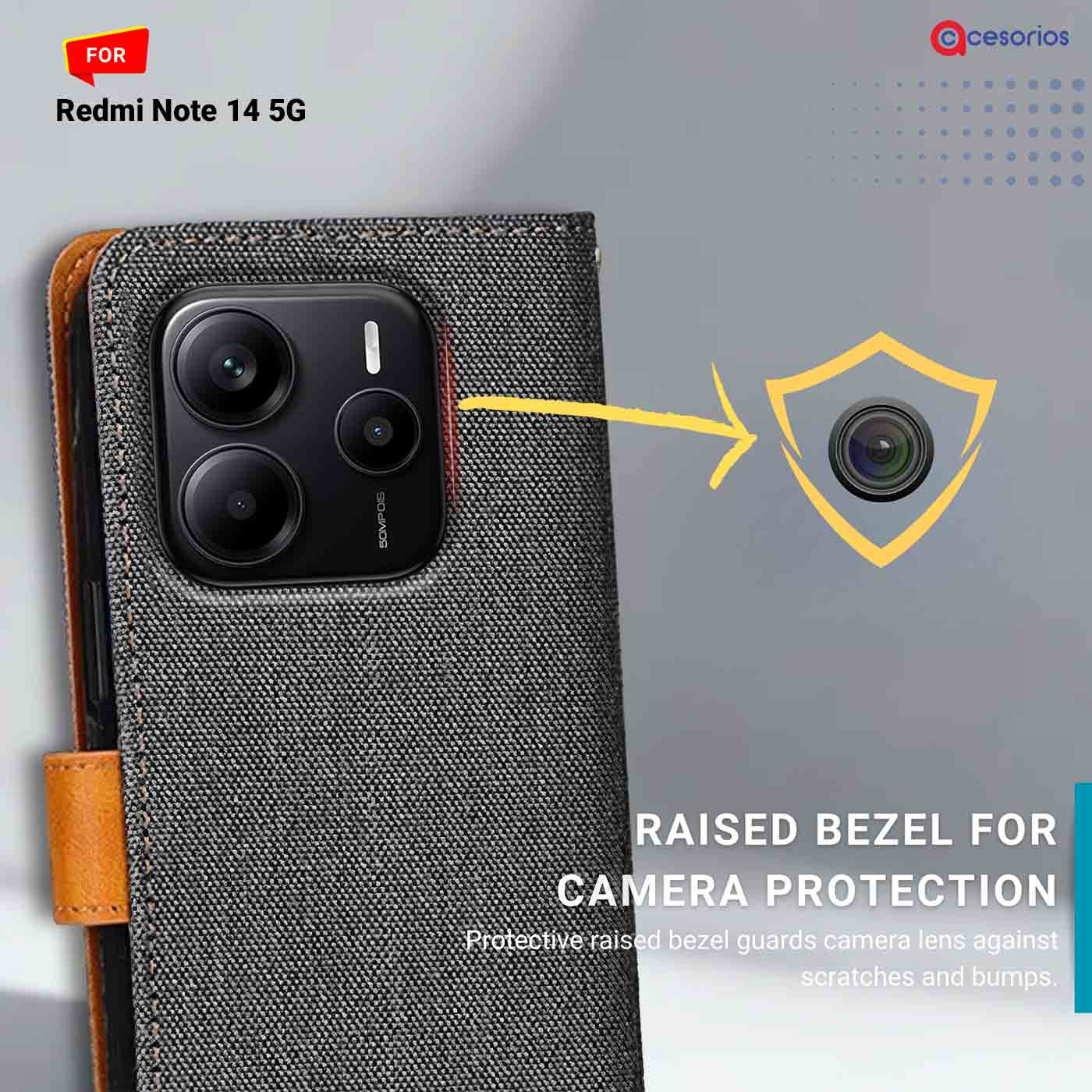 Denim & Leather back panel — Redmi Note 14 5G in Grey mobile case