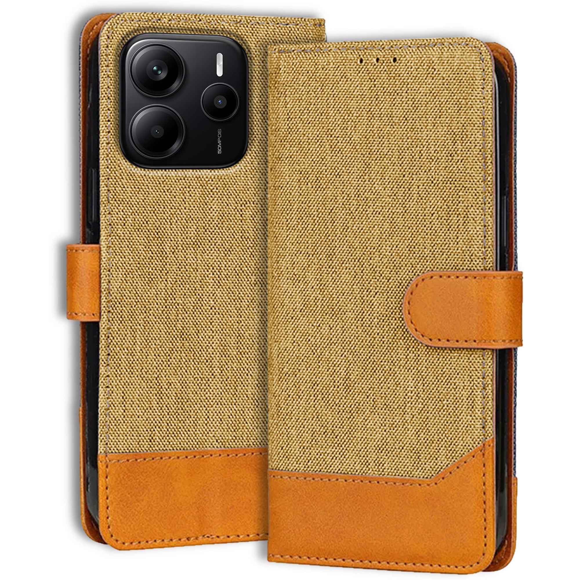 Accesorios Redmi Note 14 5G denim flip cover – Light Brown – Image 1 #color_light brown