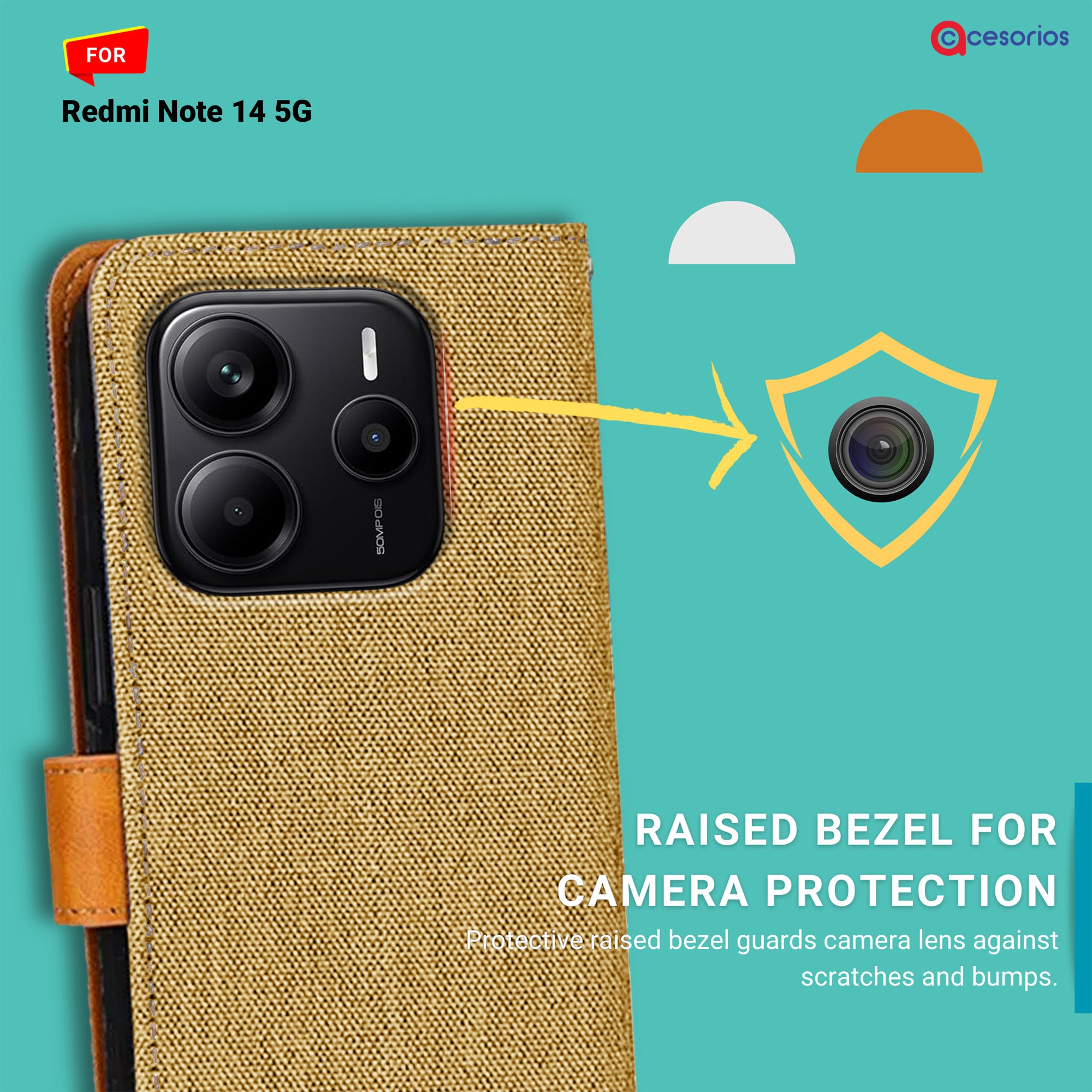 Accesorios Redmi Note 14 5G denim flip cover – Light Brown – Image 2 #color_light brown