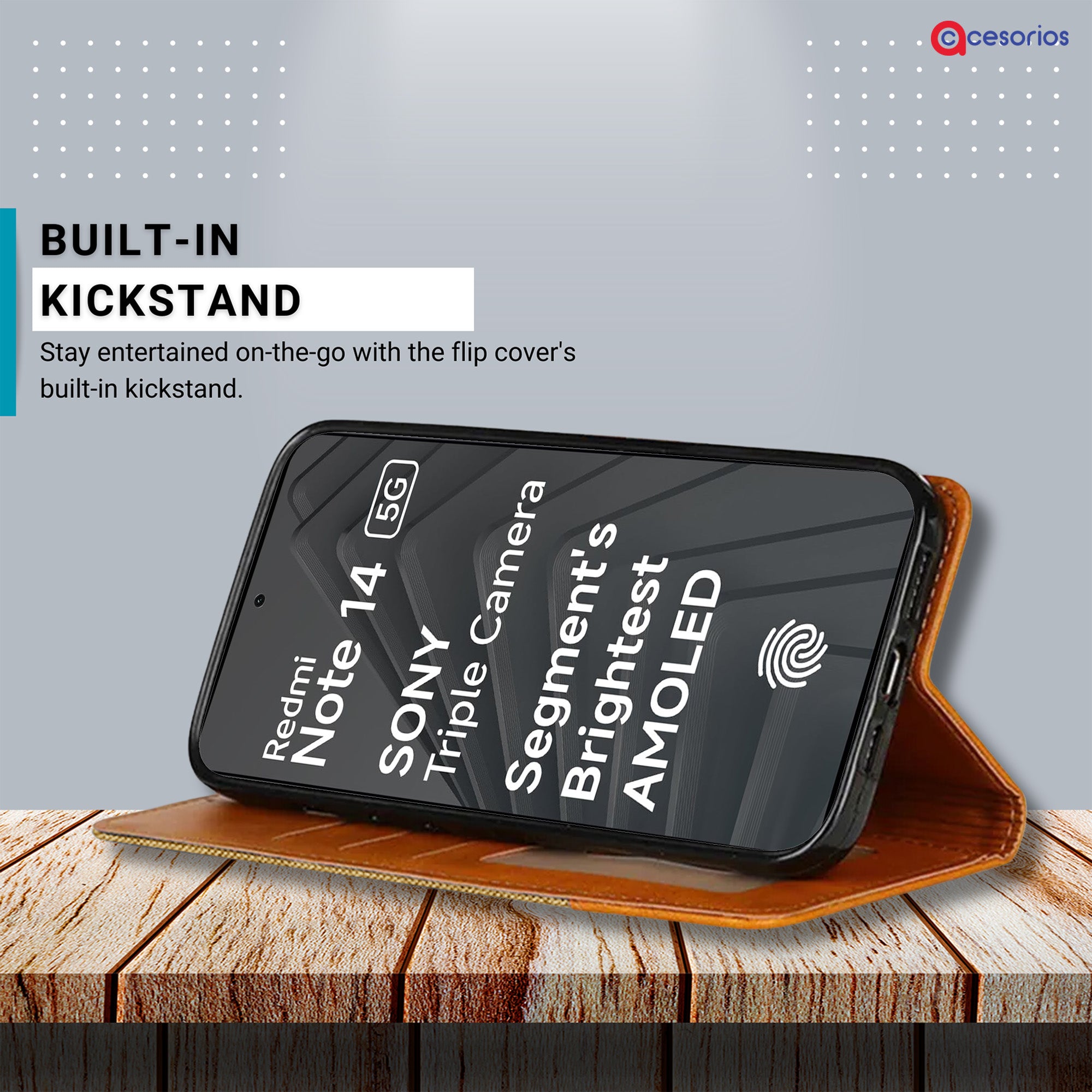 Accesorios Redmi Note 14 5G denim flip cover – Light Brown – Image 4 #color_light brown