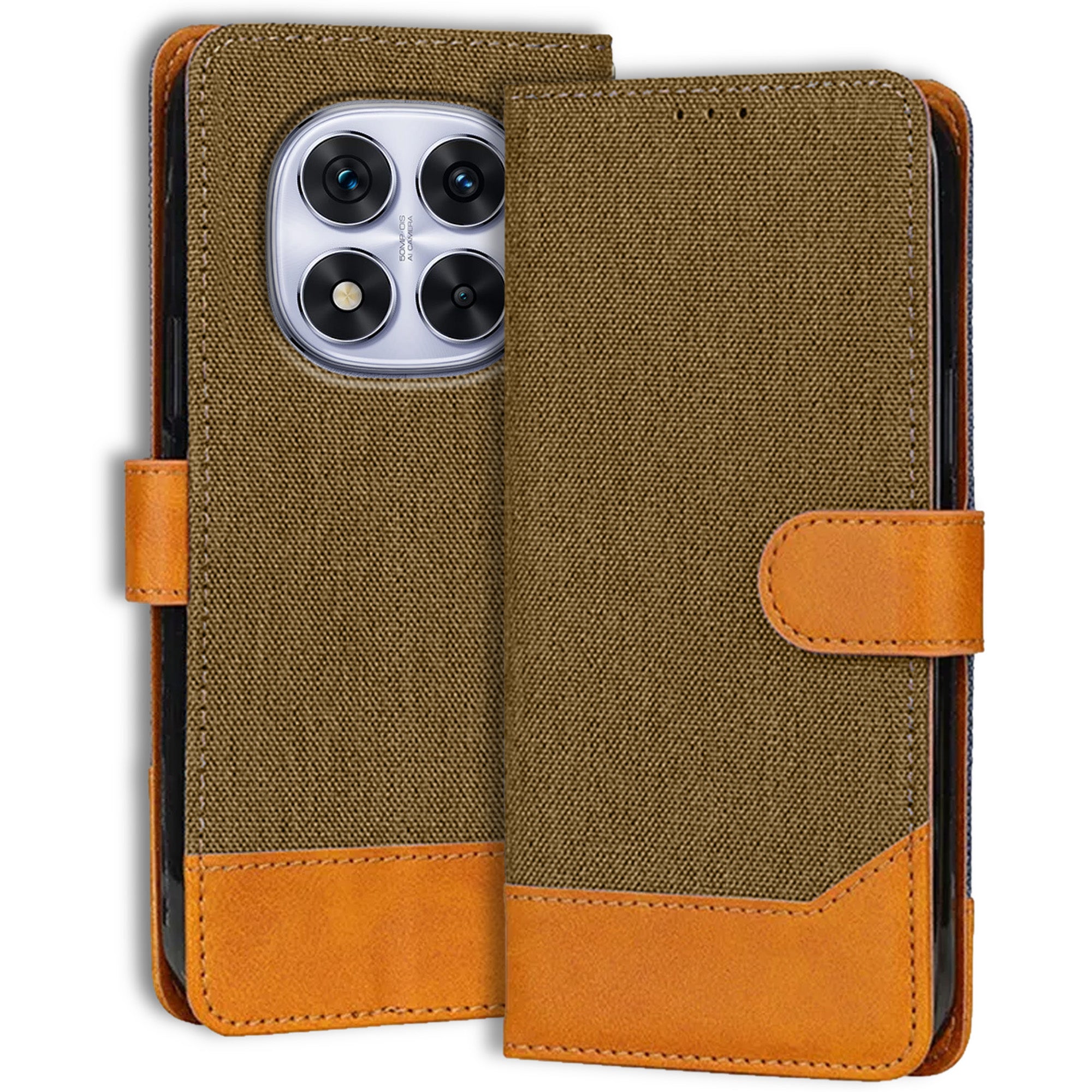 Accesorios Redmi Note 14 Pro 5G denim flip cover – Dark Brown – Image 1 #color_dark brown