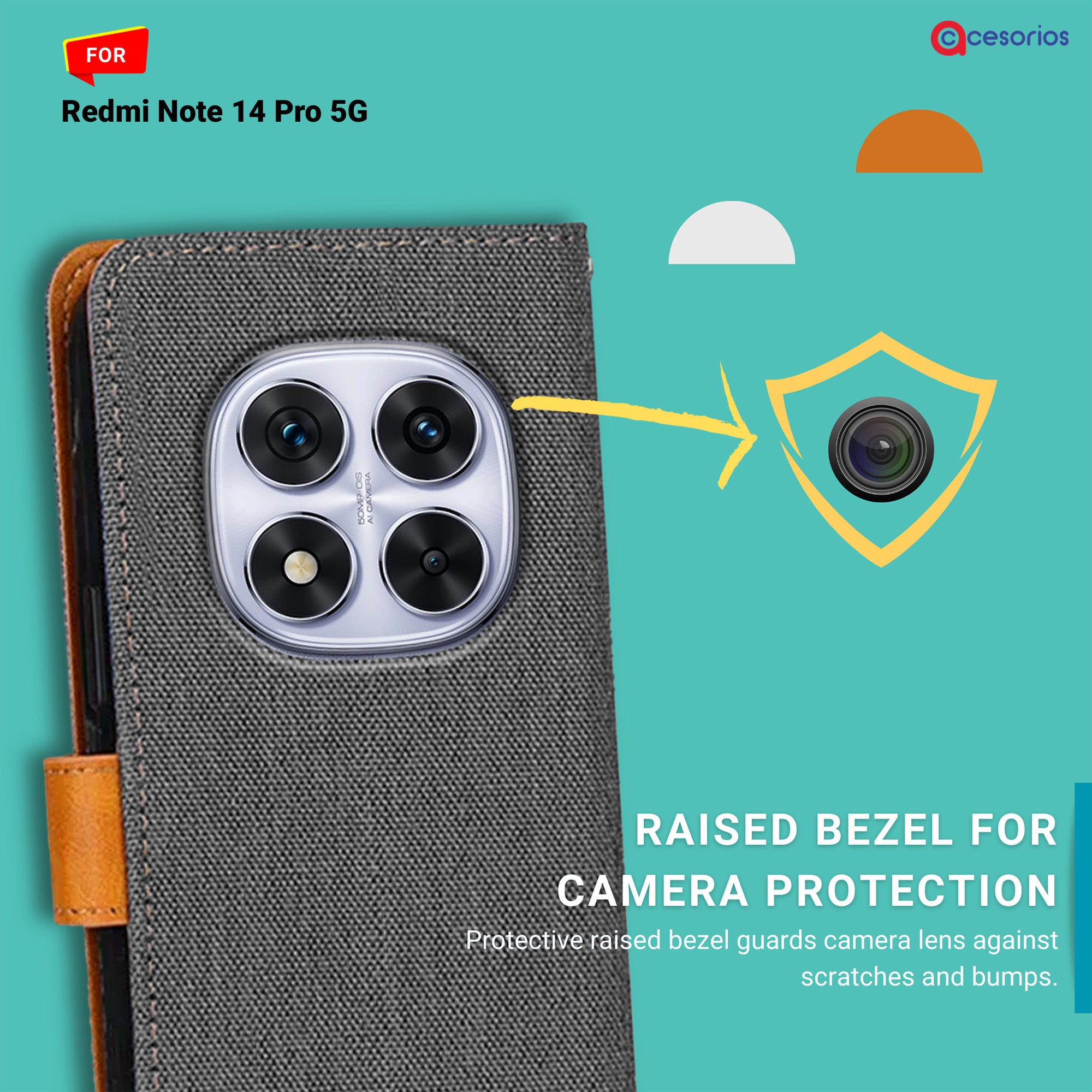 Accesorios Redmi Note 14 Pro 5G denim flip cover – Grey – Image 2 #color_grey