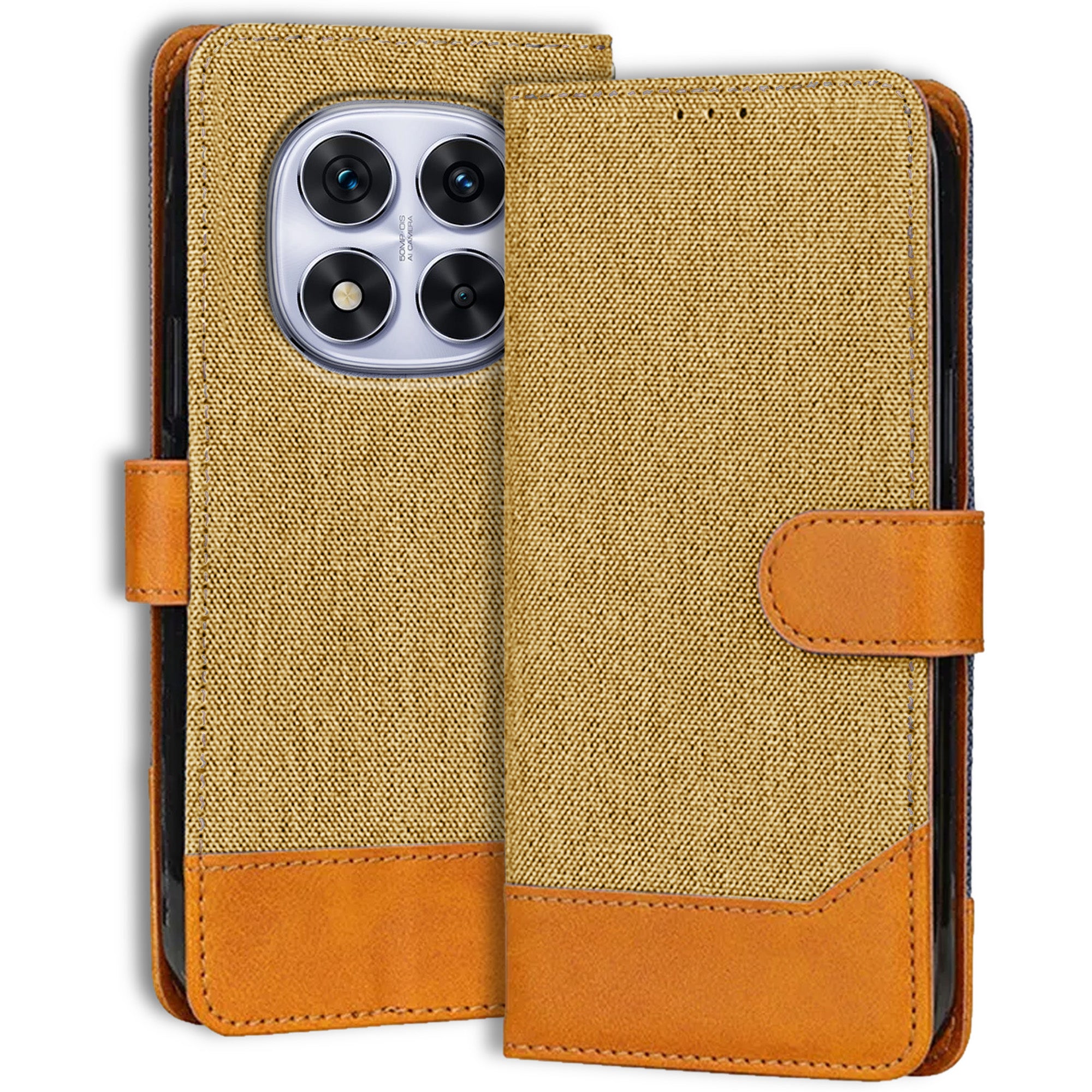 Accesorios Redmi Note 14 Pro 5G denim flip cover – Light Brown – Image 1 #color_light brown