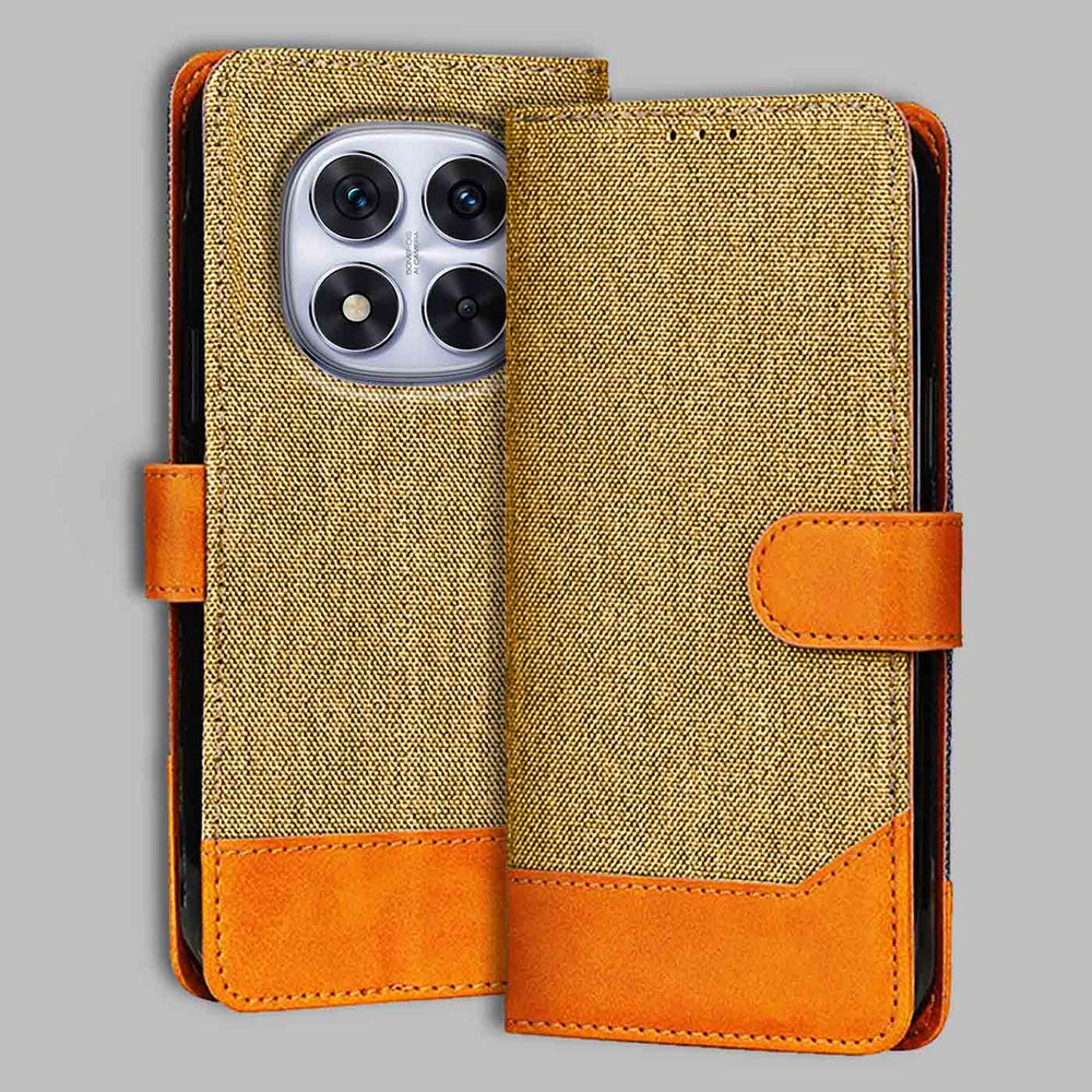 Redmi Note 14 Pro 5G flip cover in Light Brown — front view by Accesorios