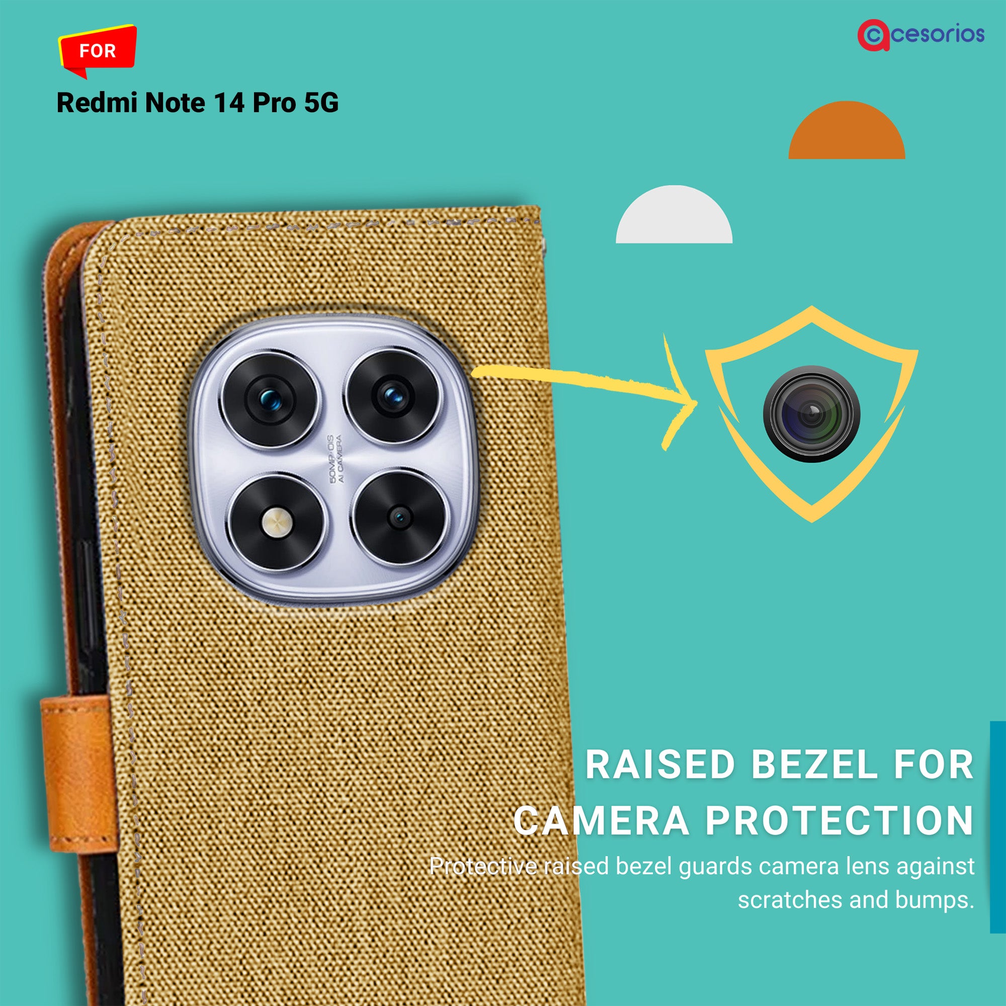 Accesorios Redmi Note 14 Pro 5G denim flip cover – Light Brown – Image 2 #color_light brown