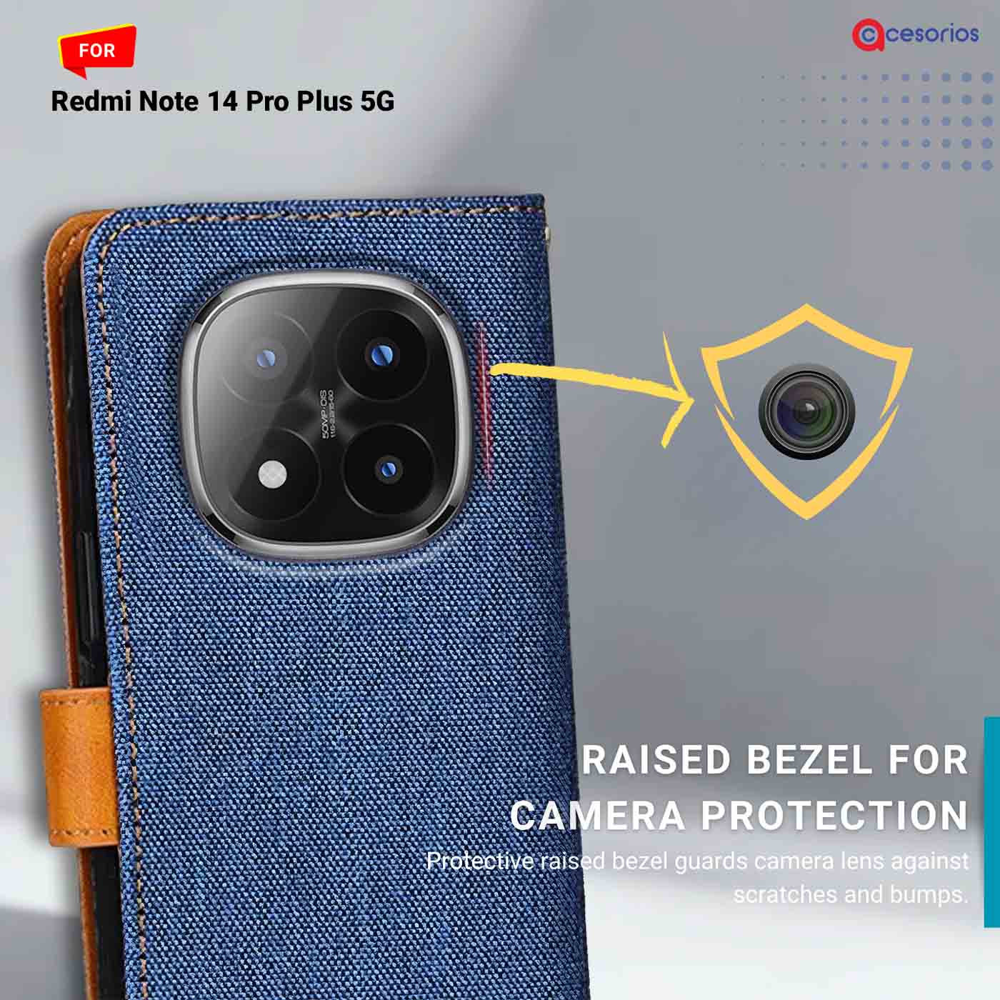 Denim & Leather back panel — Redmi Note 14 Pro Plus 5G in Blue mobile case