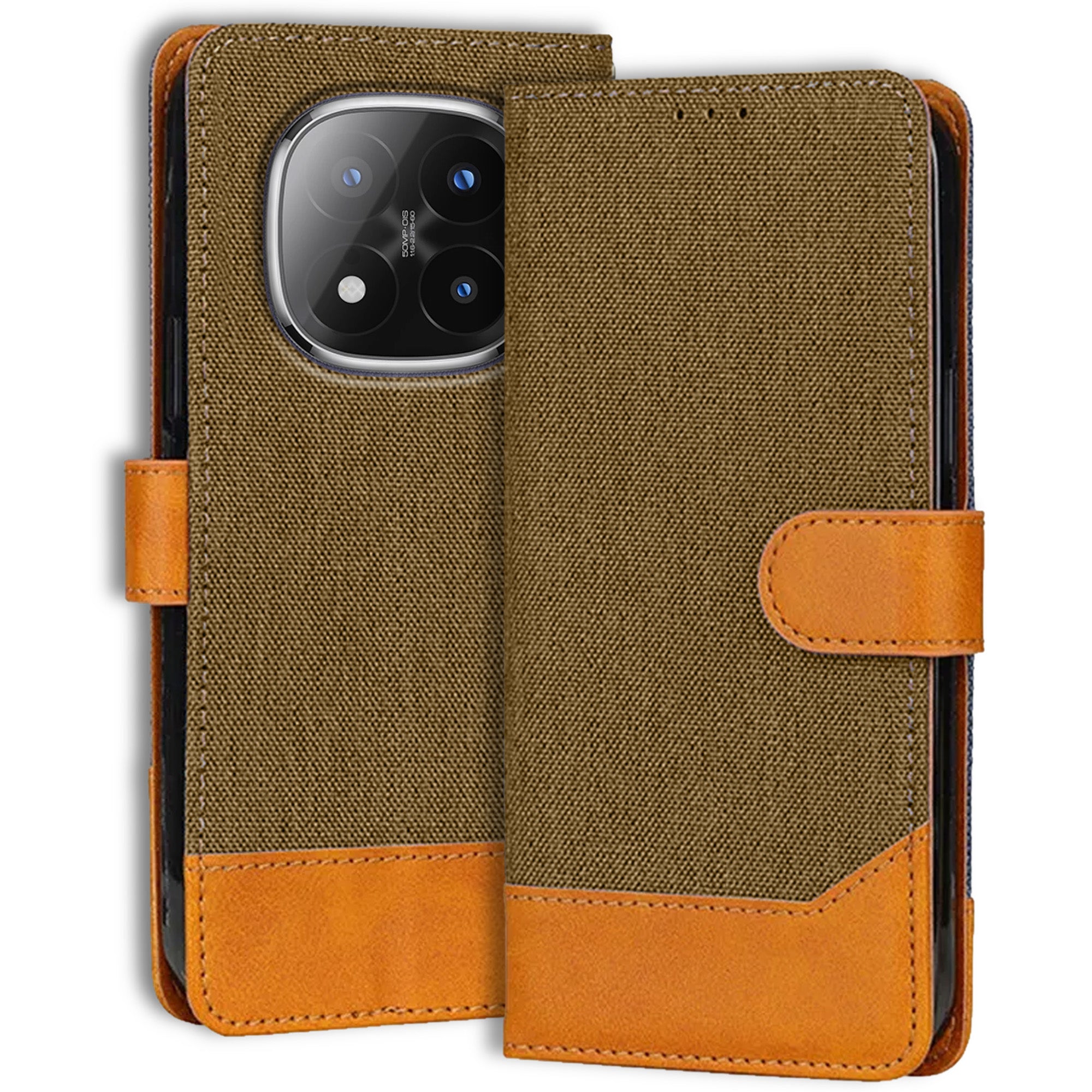 Accesorios Redmi Note 14 Pro Plus 5G denim flip cover – Dark Brown – Image 1 #color_dark brown