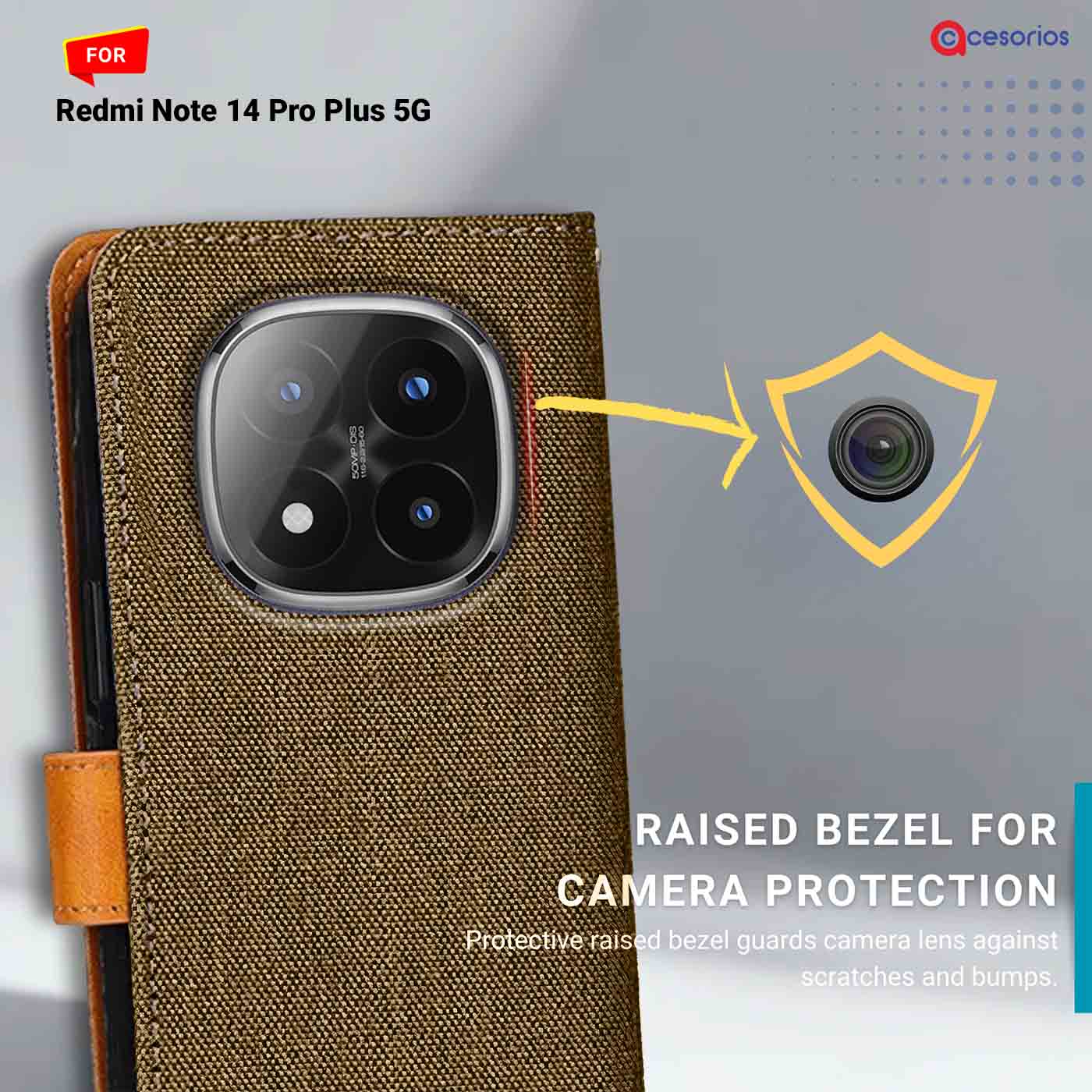 Denim & Leather back panel — Redmi Note 14 Pro Plus 5G in Dark Brown mobile case