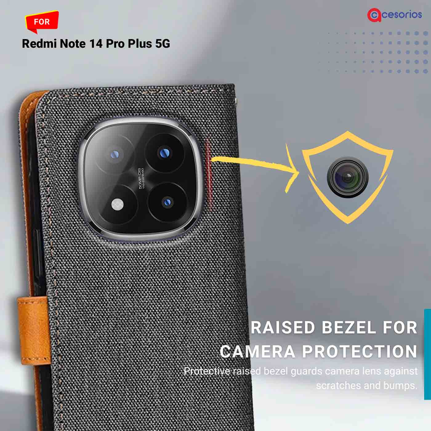 Denim & Leather back panel — Redmi Note 14 Pro Plus 5G in Grey mobile case