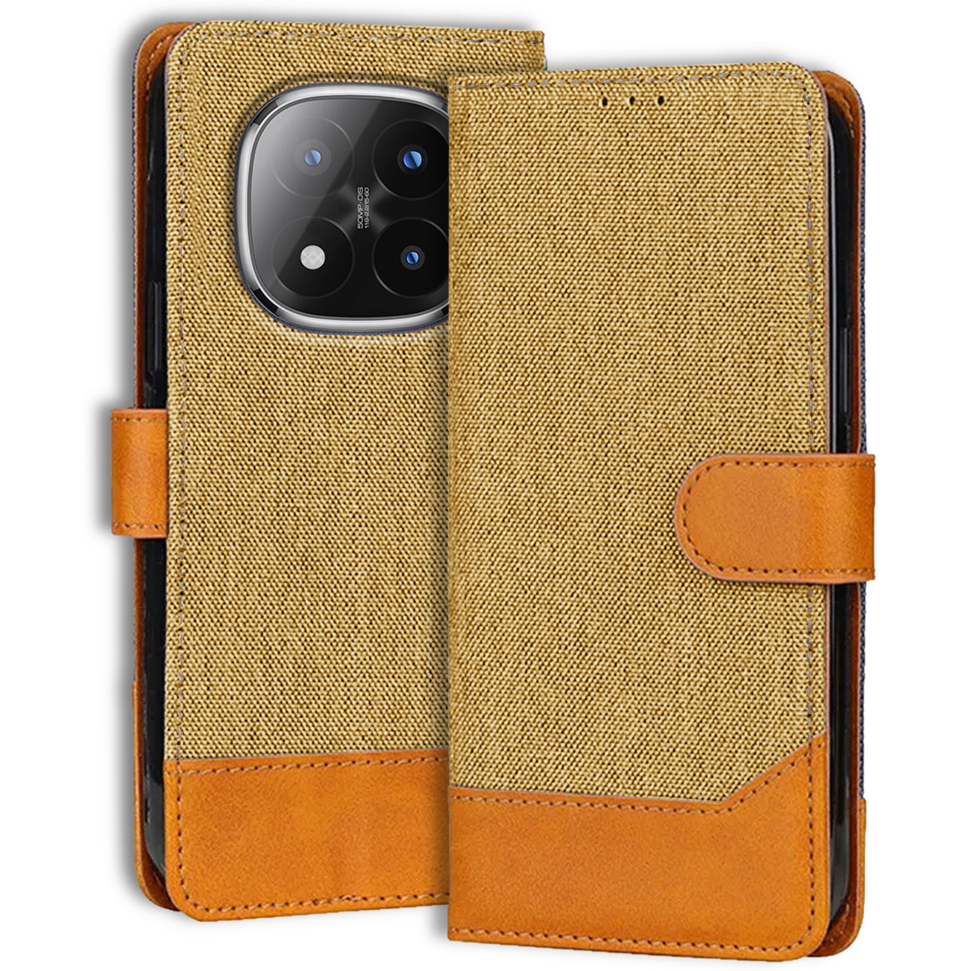 Accesorios Redmi Note 14 Pro Plus 5G denim flip cover – Light Brown – Image 1 #color_light brown
