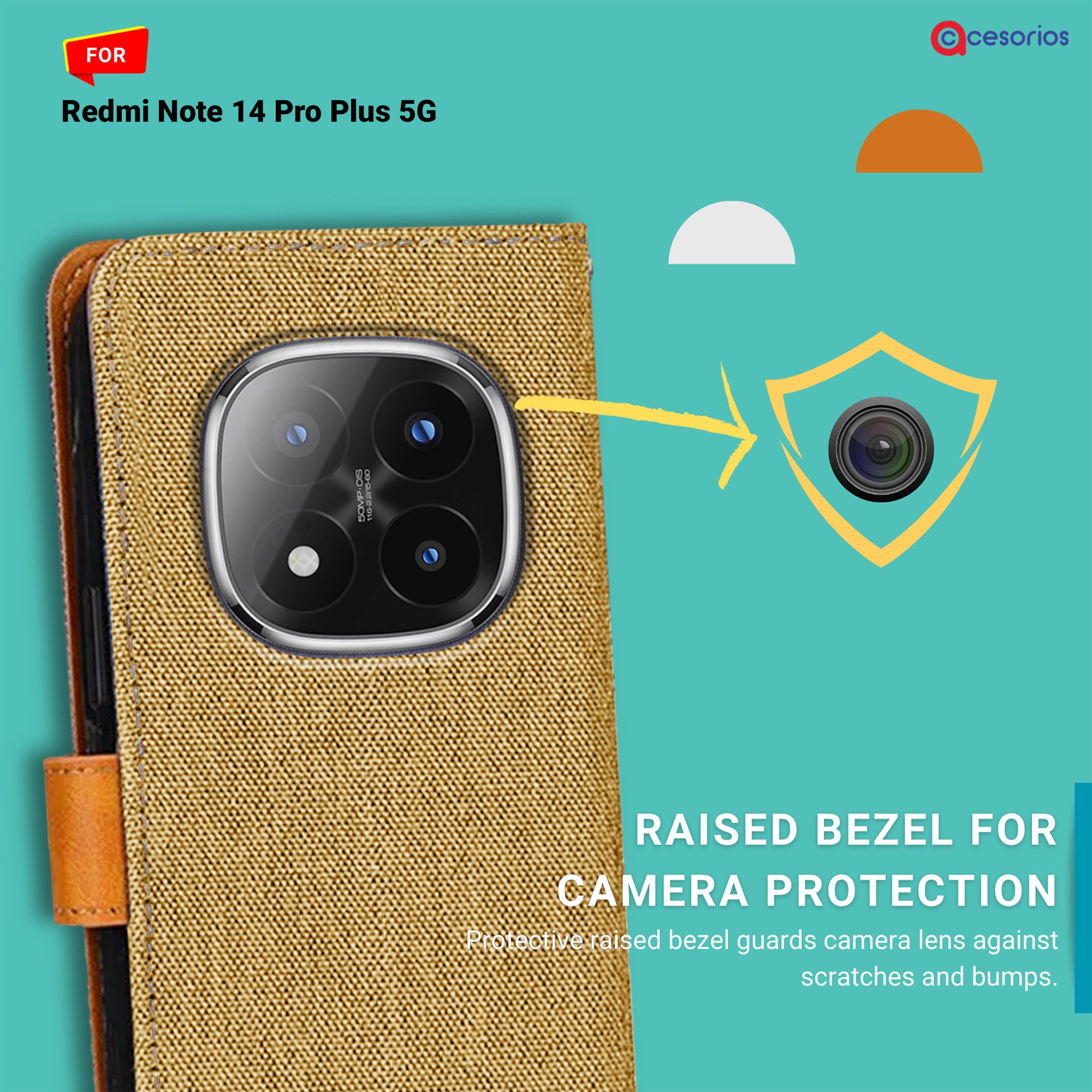 Accesorios Redmi Note 14 Pro Plus 5G denim flip cover – Light Brown – Image 2 #color_light brown