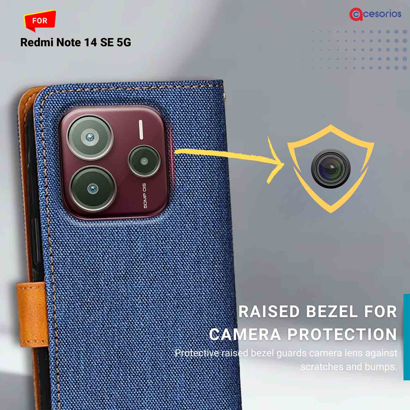Denim & Leather back panel — Redmi Note 14 SE 5G in Blue mobile case
