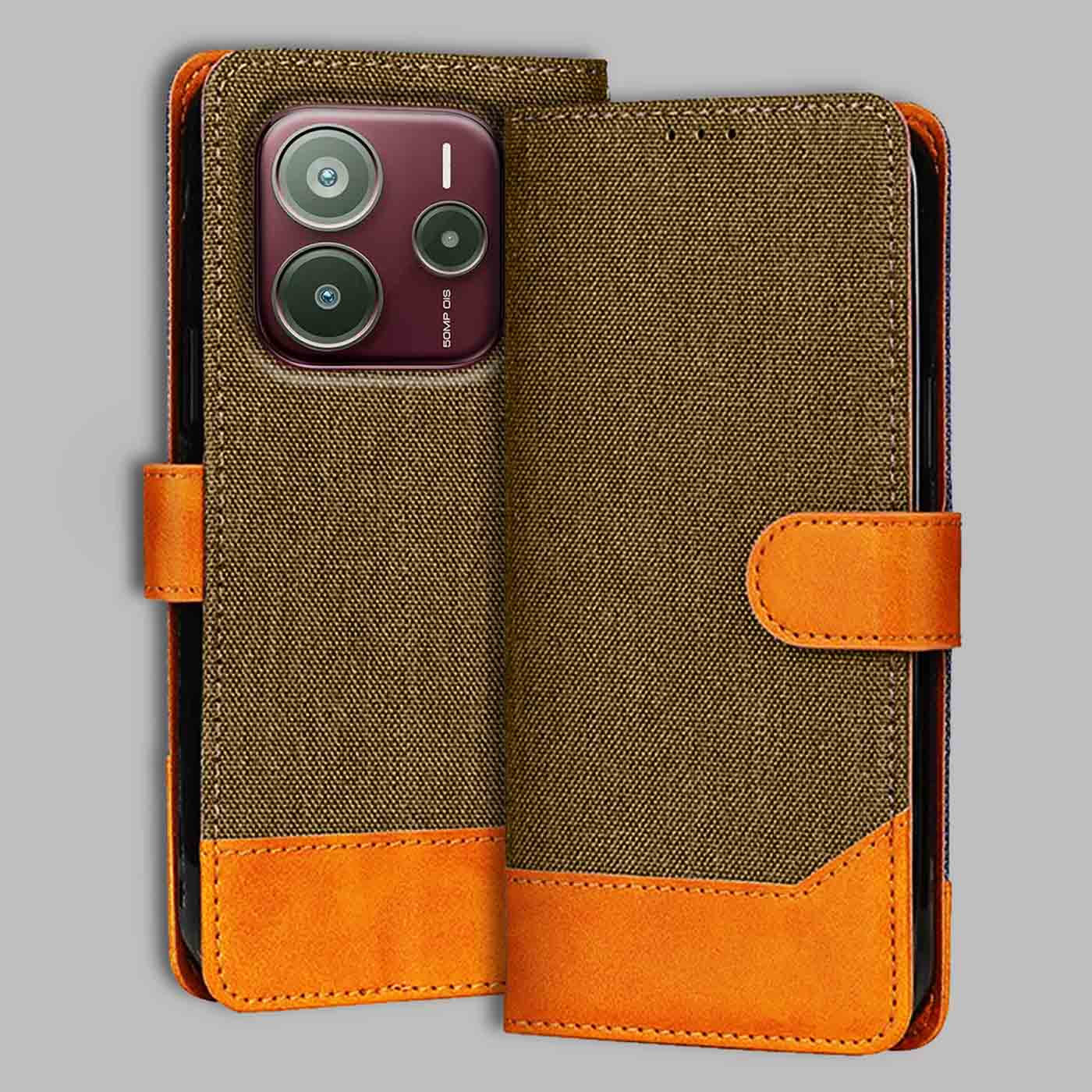 Accesorios Redmi Note 14 Se 5G denim flip cover – Dark Brown – Image 1 #color_dark b