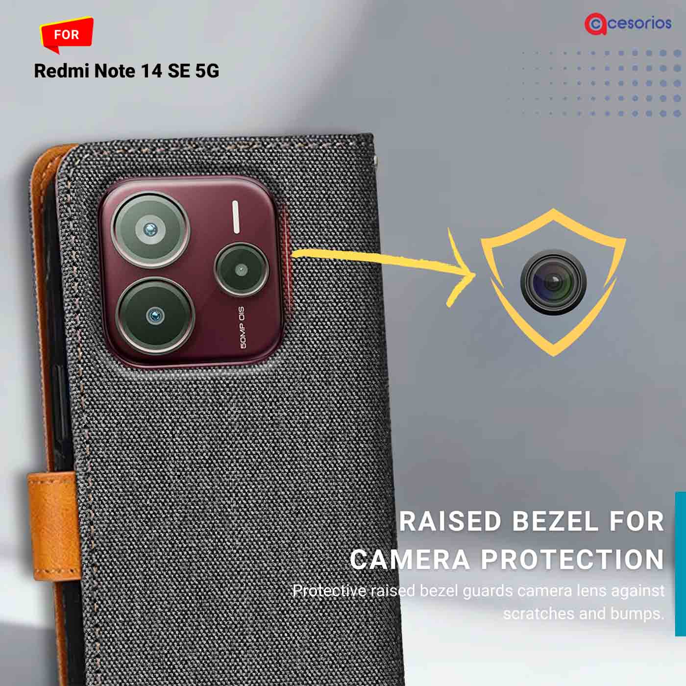Denim & Leather back panel — Redmi Note 14 SE 5G in Grey mobile case