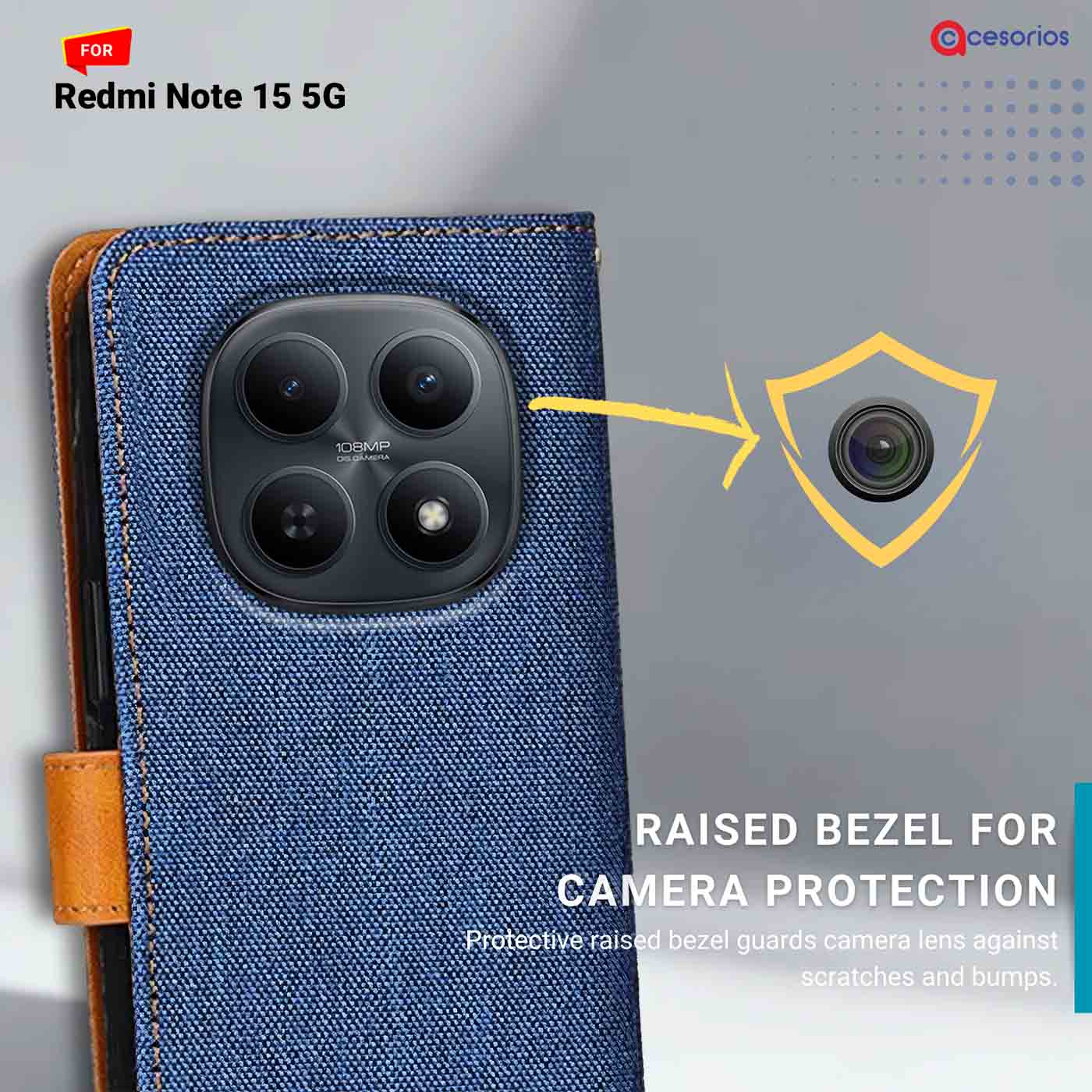 Denim & Leather back panel — Redmi Note 15 5G in Blue mobile case
