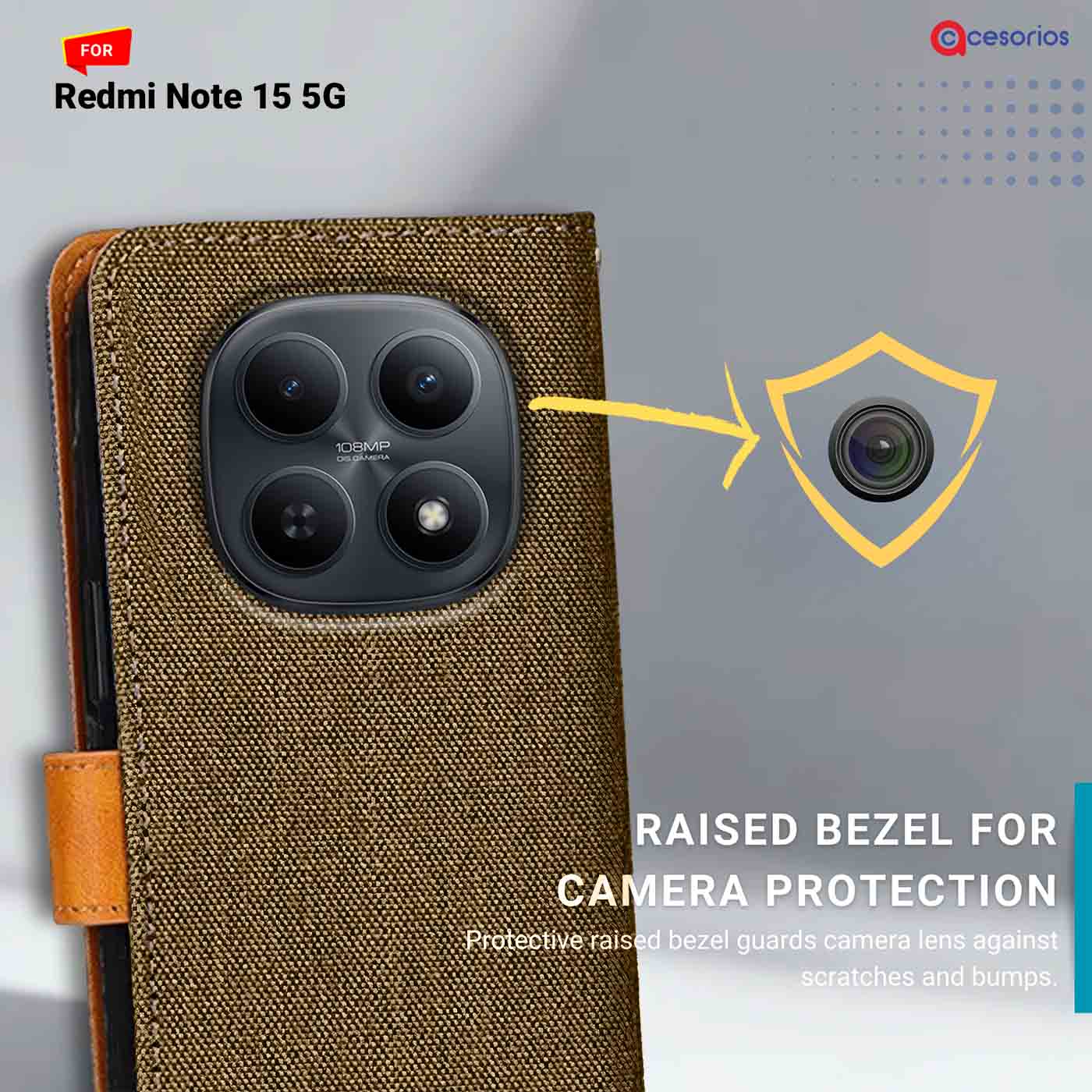 Denim & Leather back panel — Redmi Note 15 5G in Dark Brown mobile case
