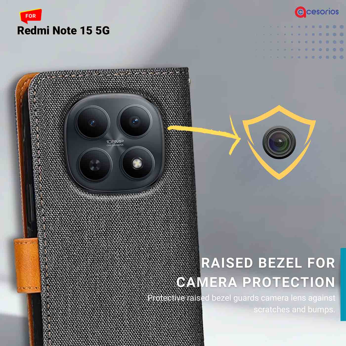 Denim & Leather back panel — Redmi Note 15 5G in Grey mobile case