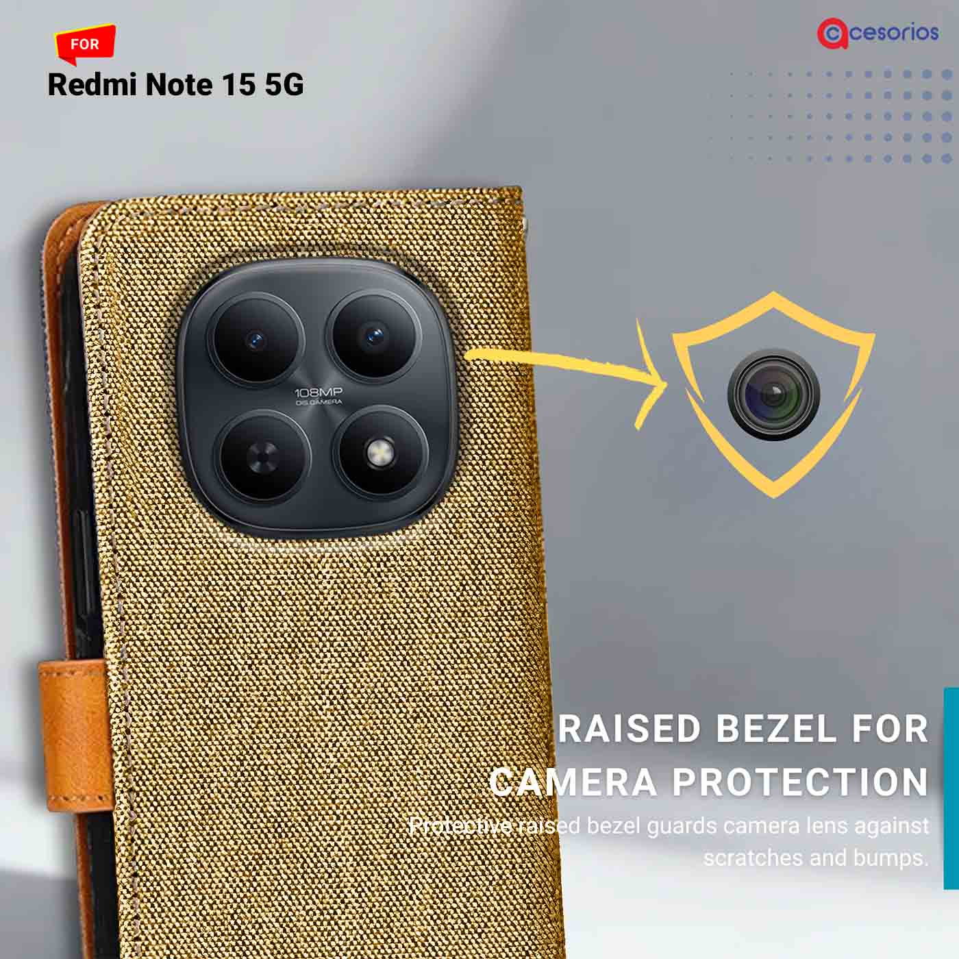 Denim & Leather back panel — Redmi Note 15 5G in Light Brown mobile case