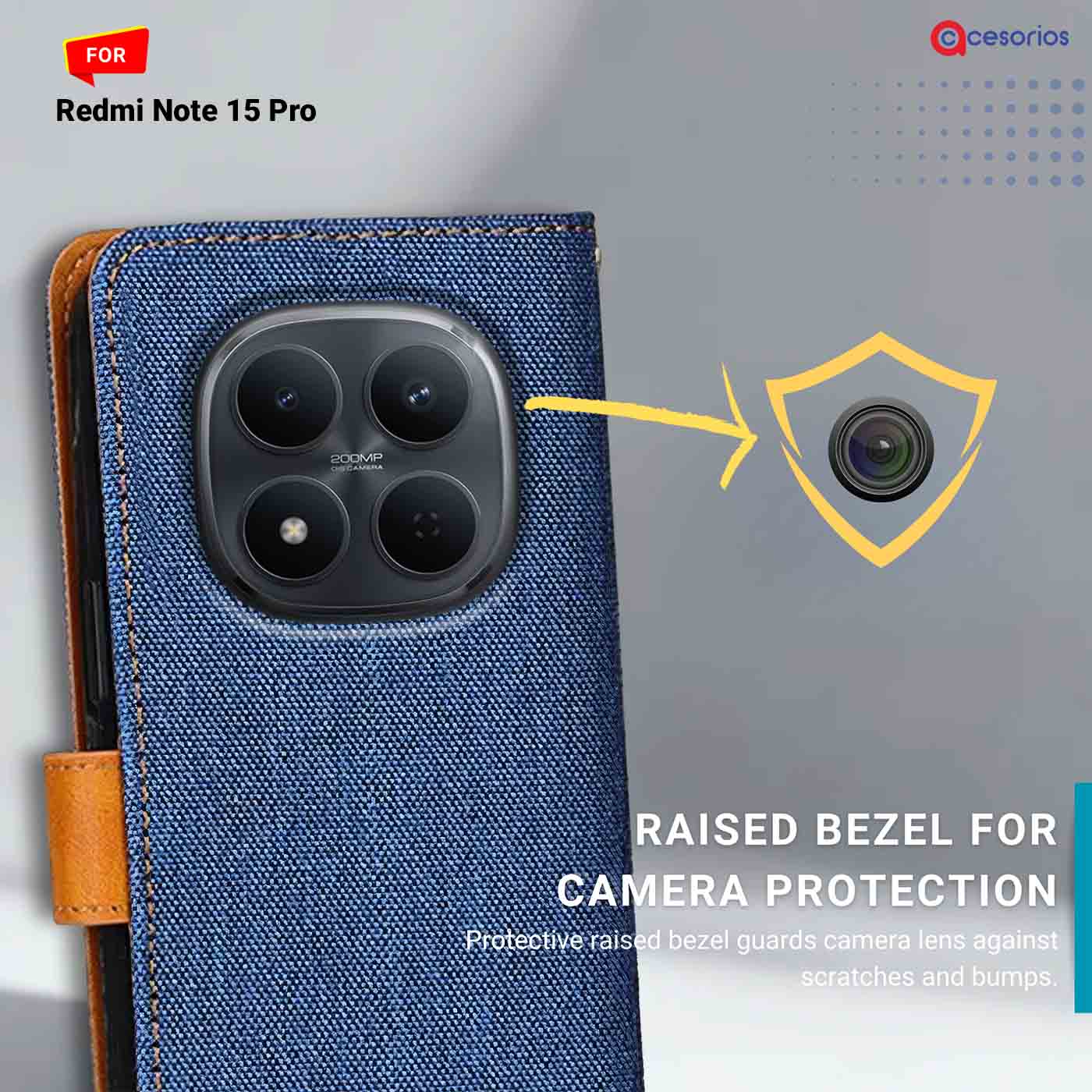 Denim & Leather back panel — Redmi Note 15 Pro 5G in Blue mobile case