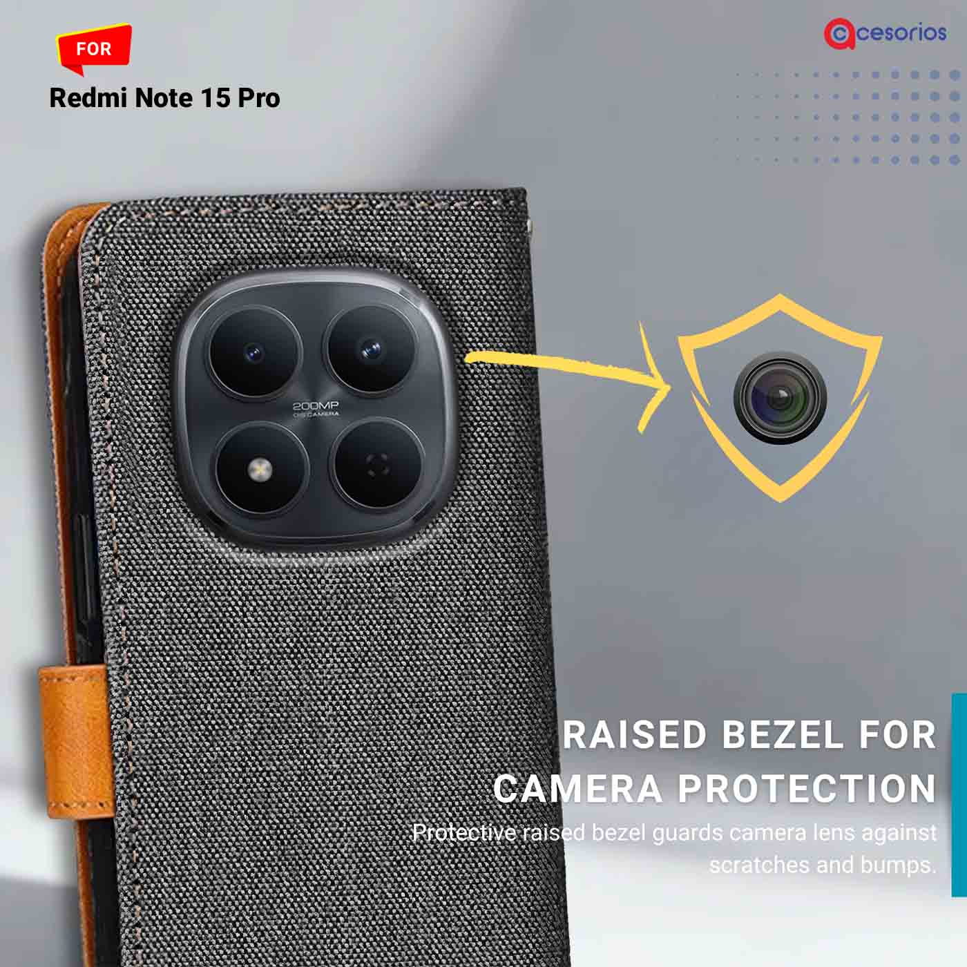 Denim & Leather back panel — Redmi Note 15 Pro 5G in Grey mobile case
