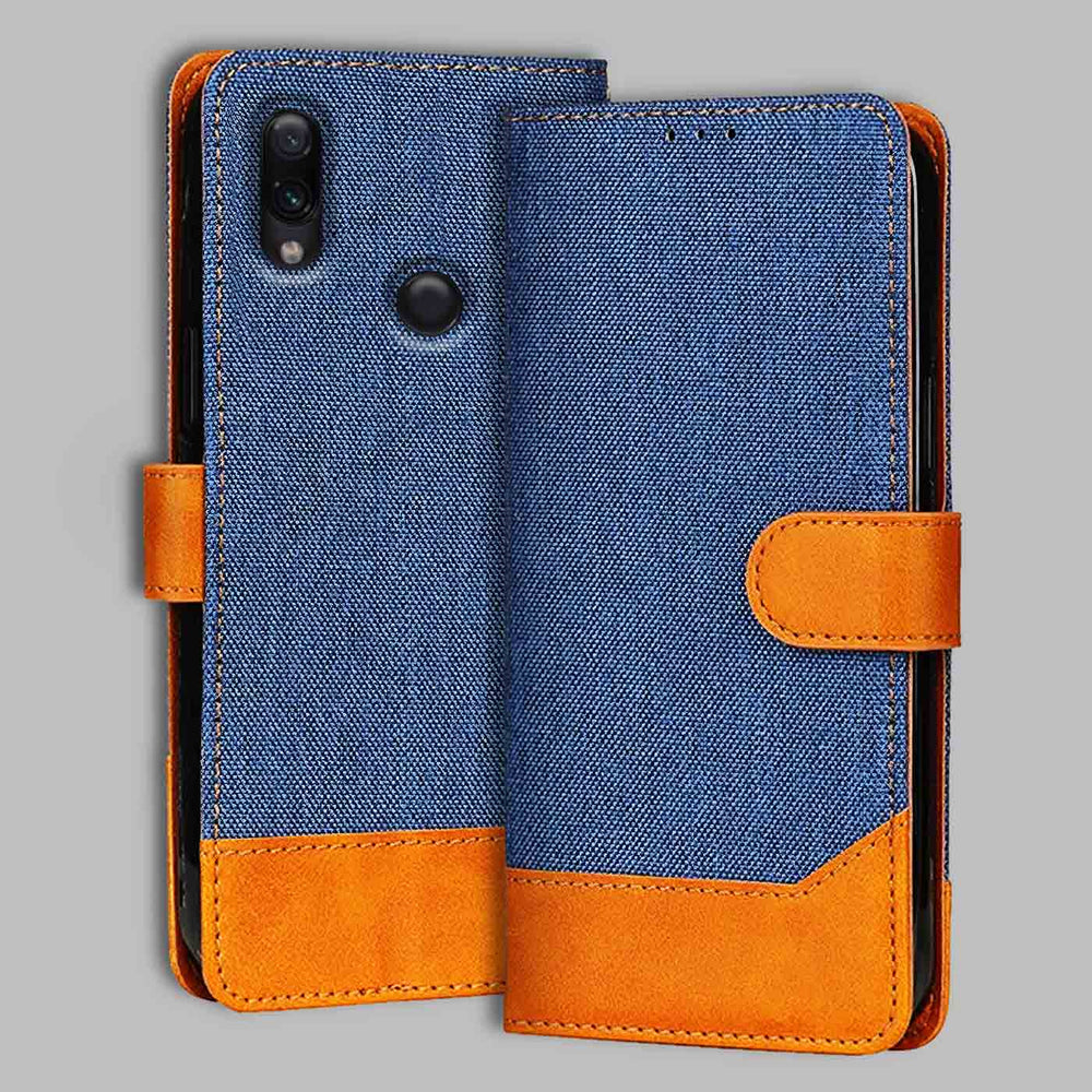 Redmi Note 7 Pro flip cover in Blue — front view by Accesorios