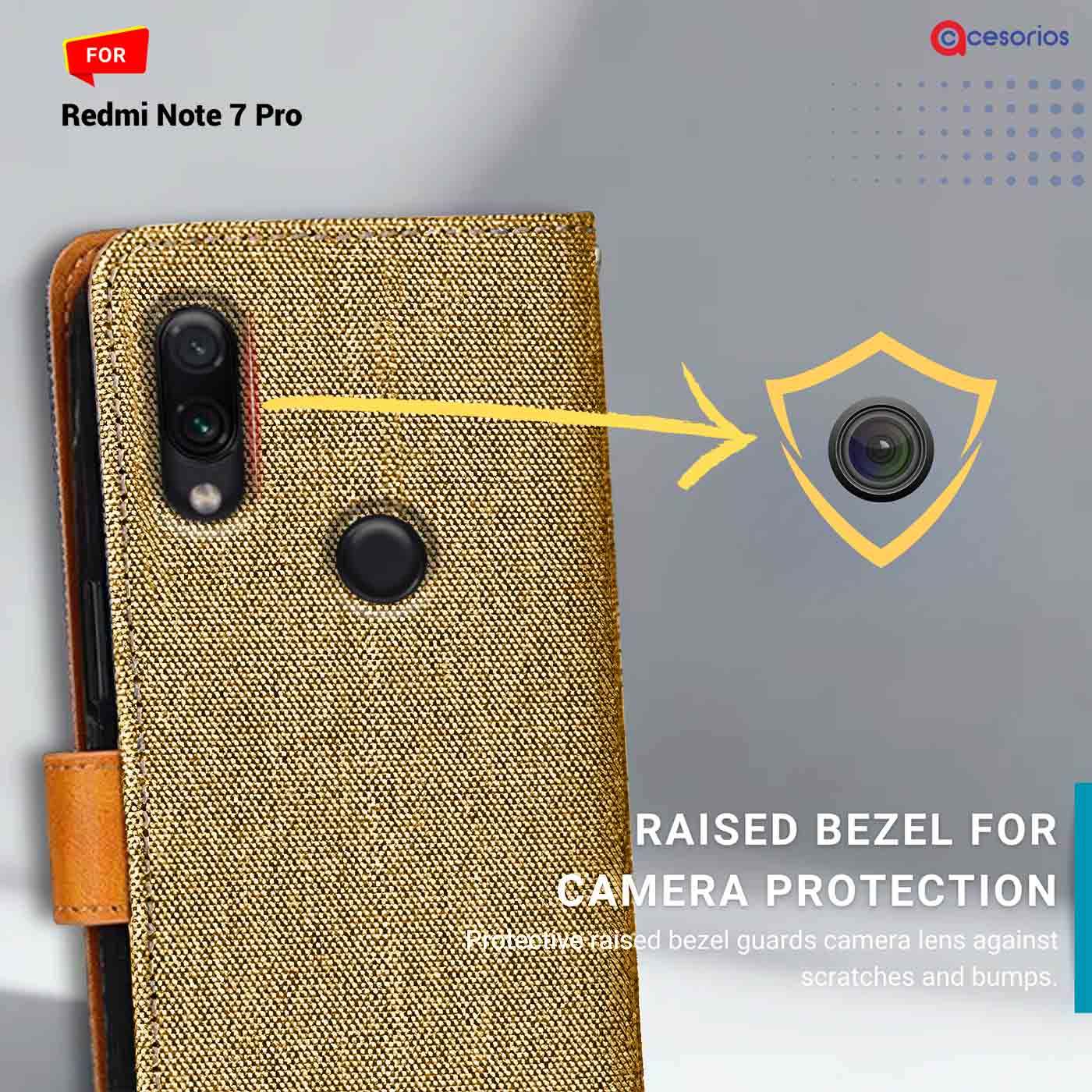 Denim & Leather back panel — Redmi Note 7 Pro in Light Brown mobile case