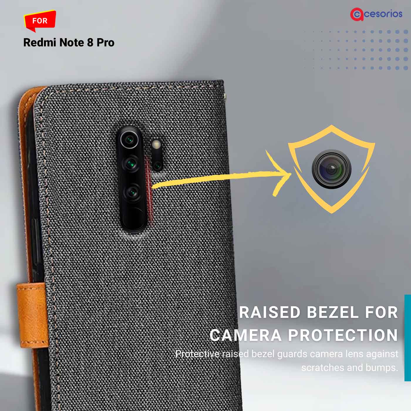 Accesorios Redmi Note 8 Pro denim flip cover – Grey – Image 2 #color_