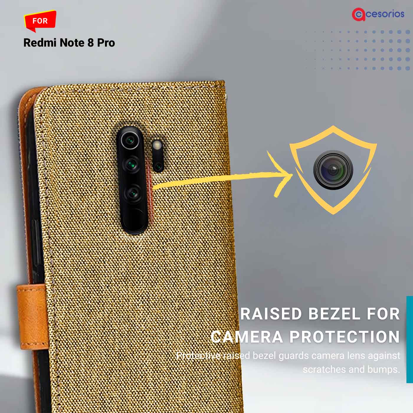 Accesorios Redmi Note 8 Pro denim flip cover – Light Brown – Image 2 #color_light b