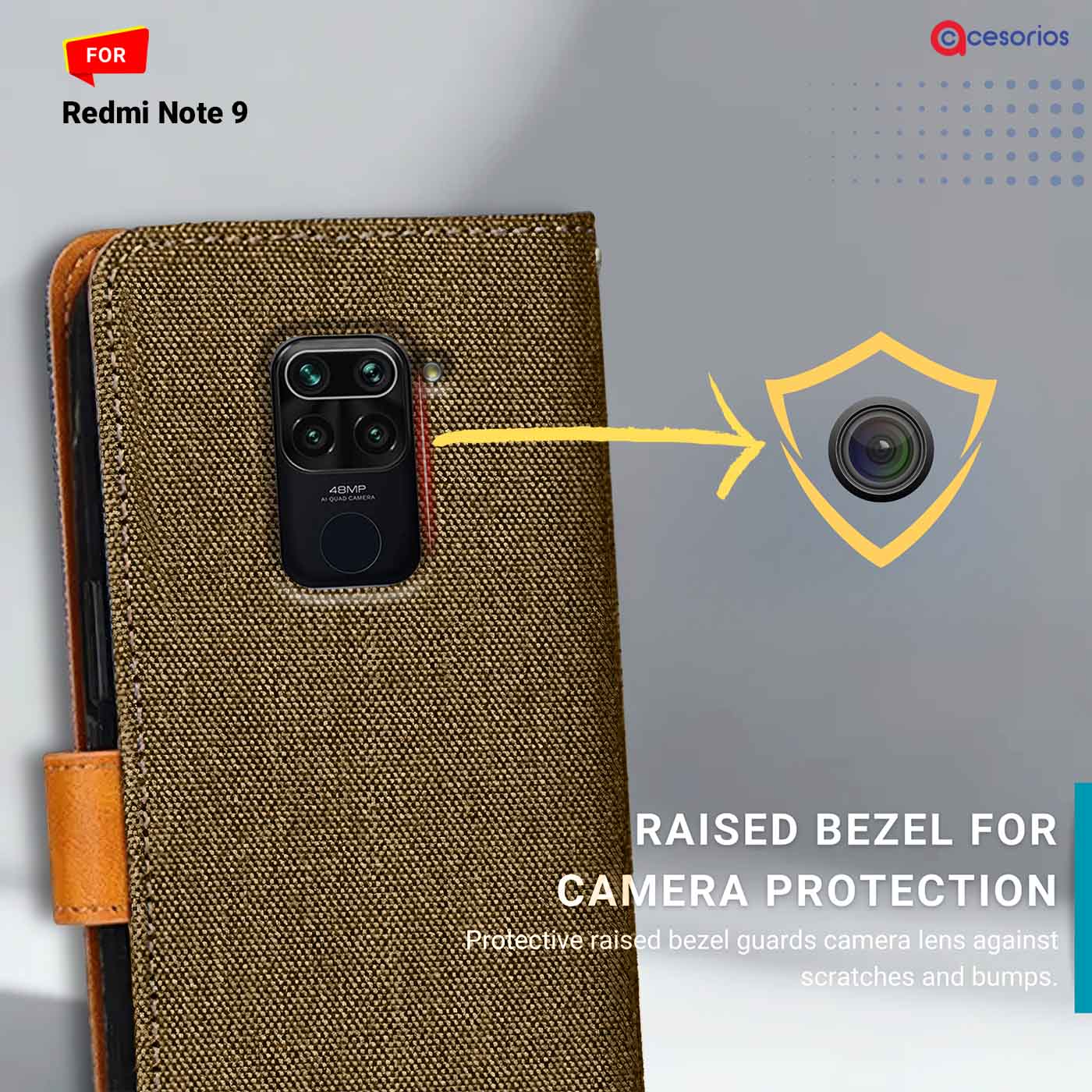 Accesorios Redmi Note 9 denim flip cover – Dark Brown – Image 2 #color_dark b