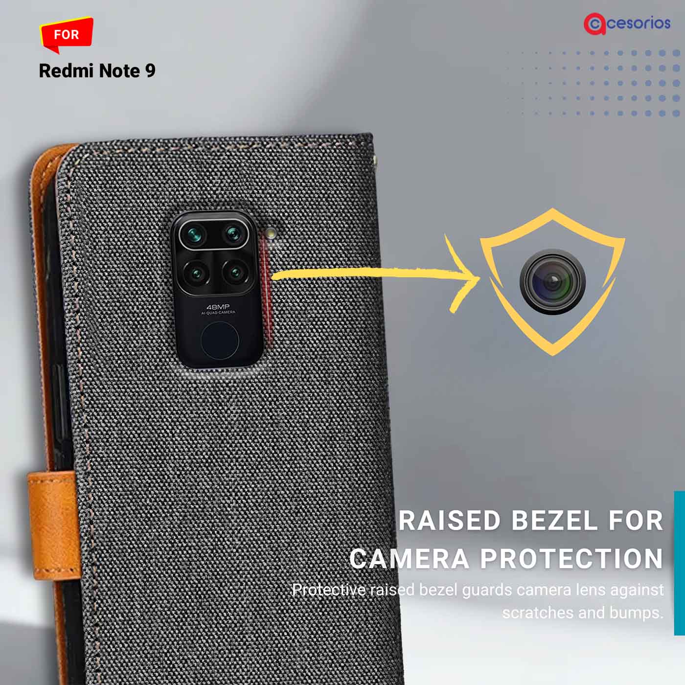 Accesorios Redmi Note 9 denim flip cover – Grey – Image 2 #color_