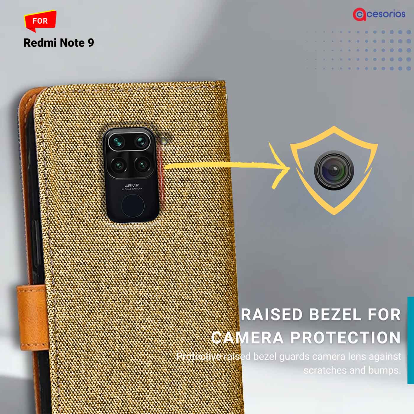 Denim & Leather back panel — Redmi Note 9 in Light Brown mobile case