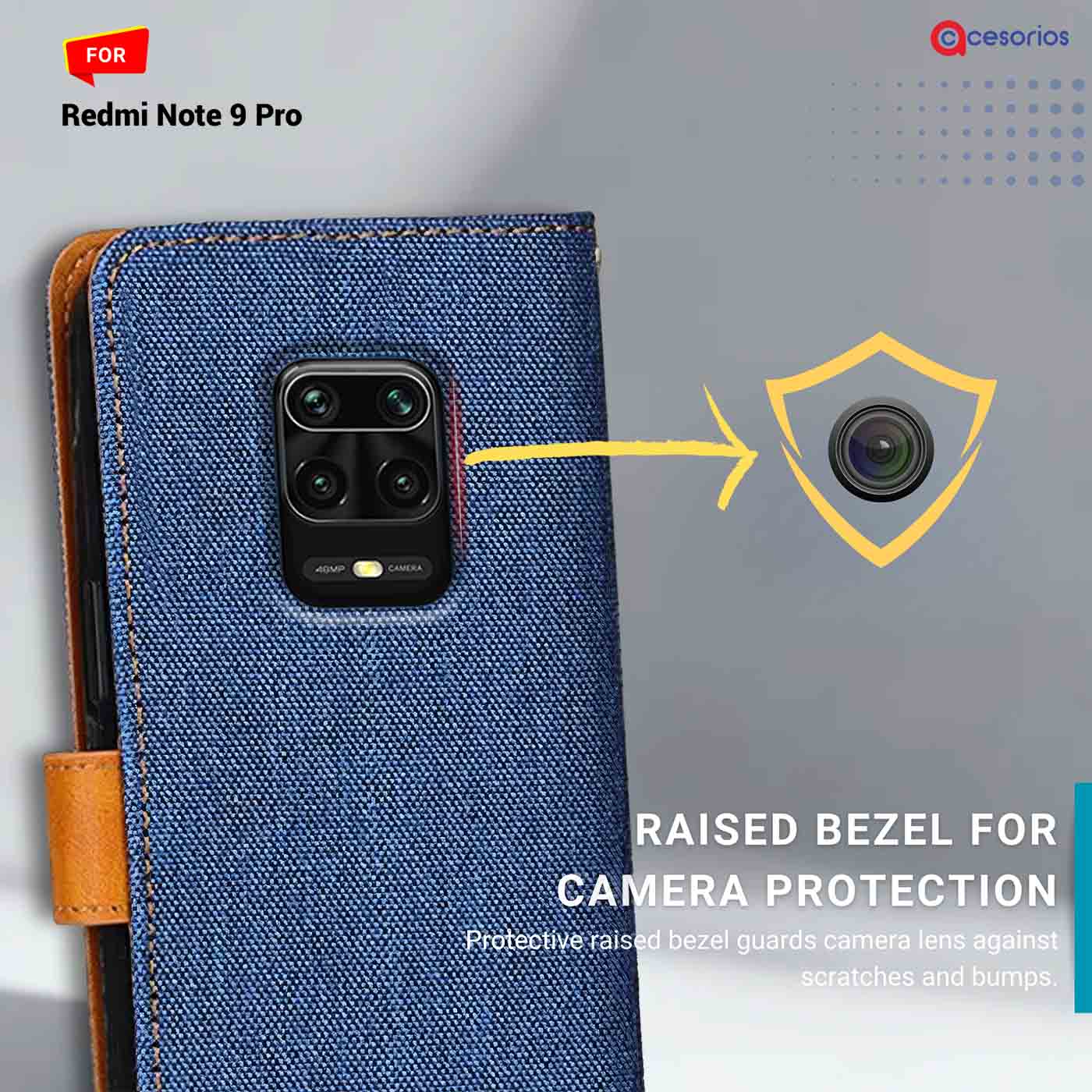 Denim & Leather back panel — Redmi Note 9 Pro in Blue mobile case